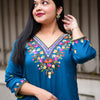 Turquoise Blue Color Hand Embroidery Cotton Kurta