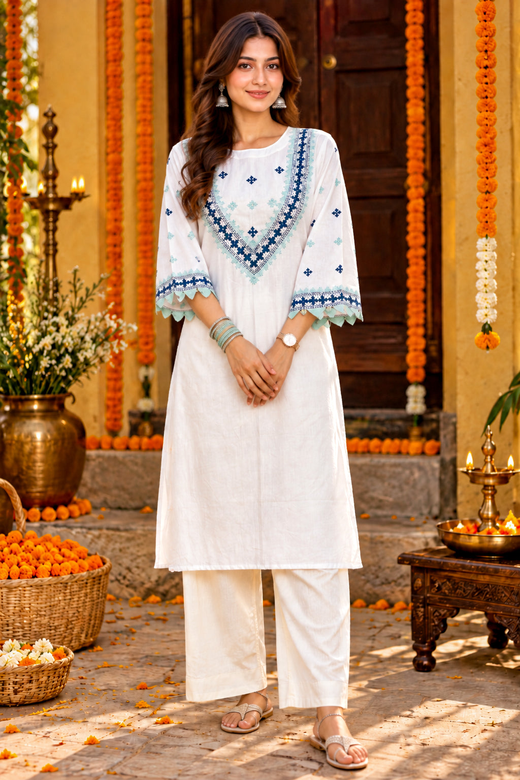 Off White Kutch Hand Embroidery Cotton Kurta
