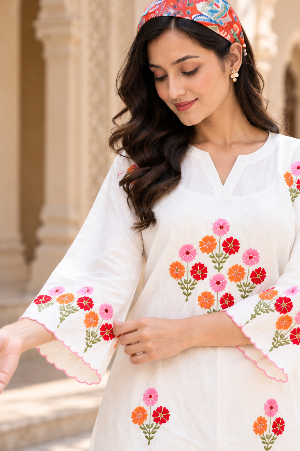 Off White Cotton Embroidered Farshi Co-ord Sets