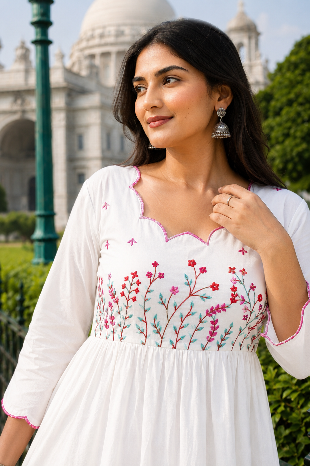 Hand Embroidered White Midi Dresses