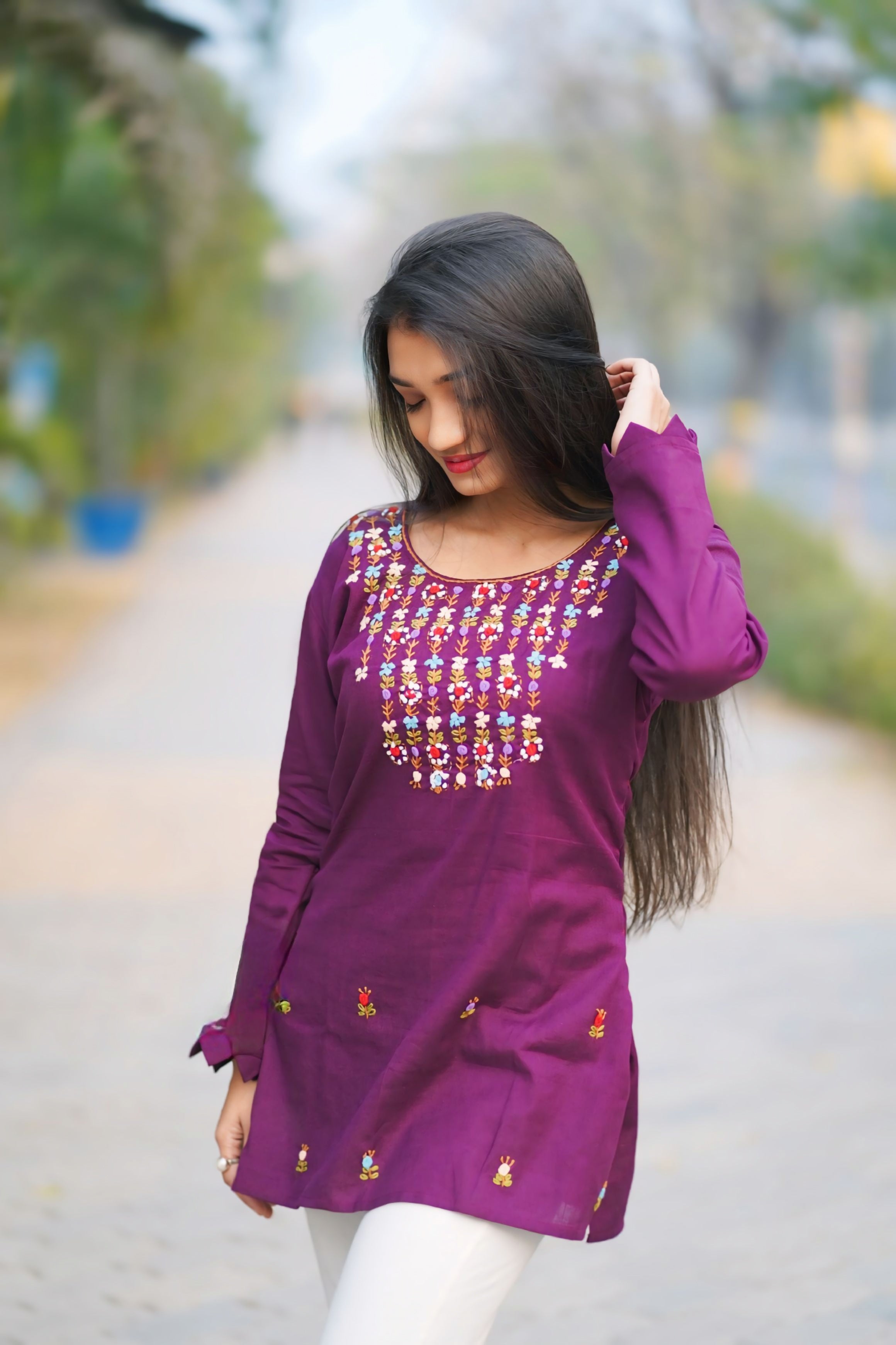 Plum Color Handwork Cotton Kurti