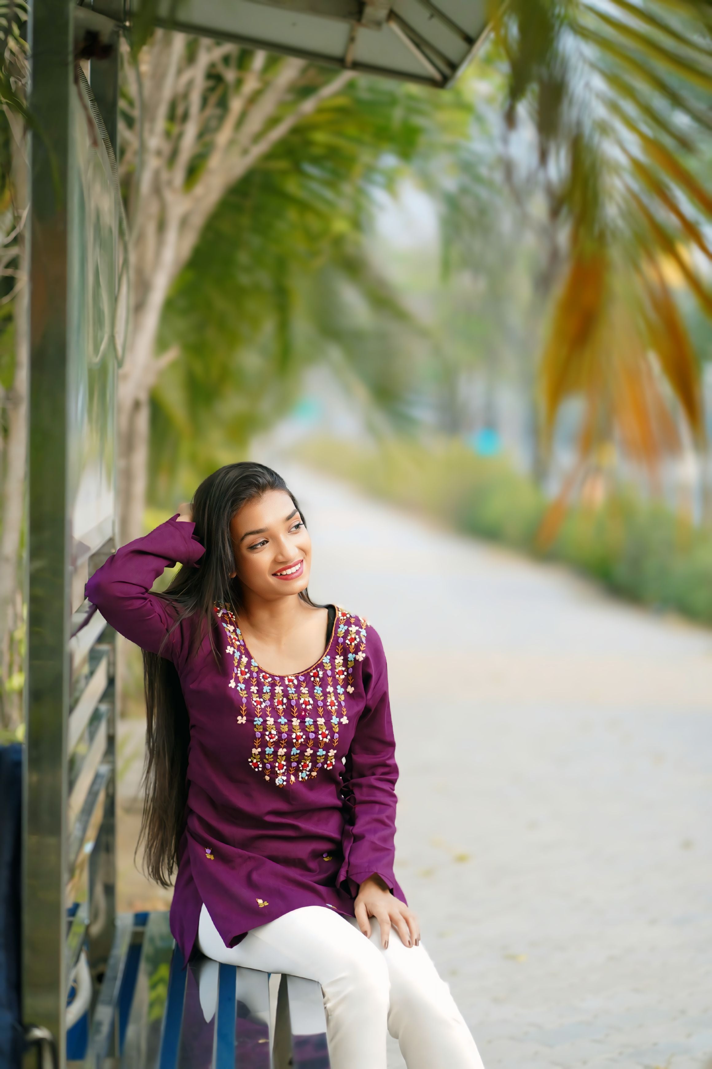 Plum Color Handwork Cotton Kurti