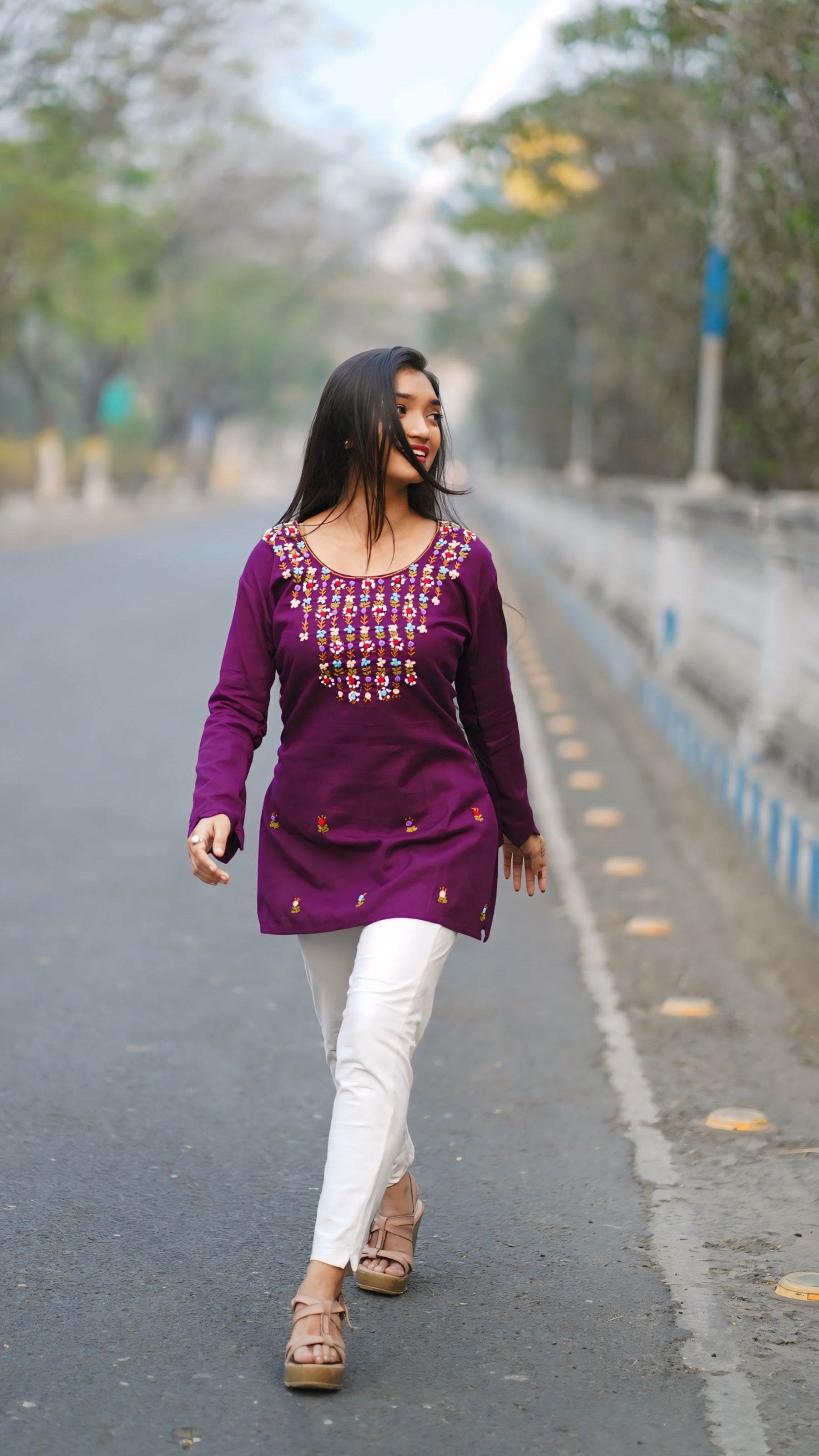 Plum Color Handwork Cotton Kurti