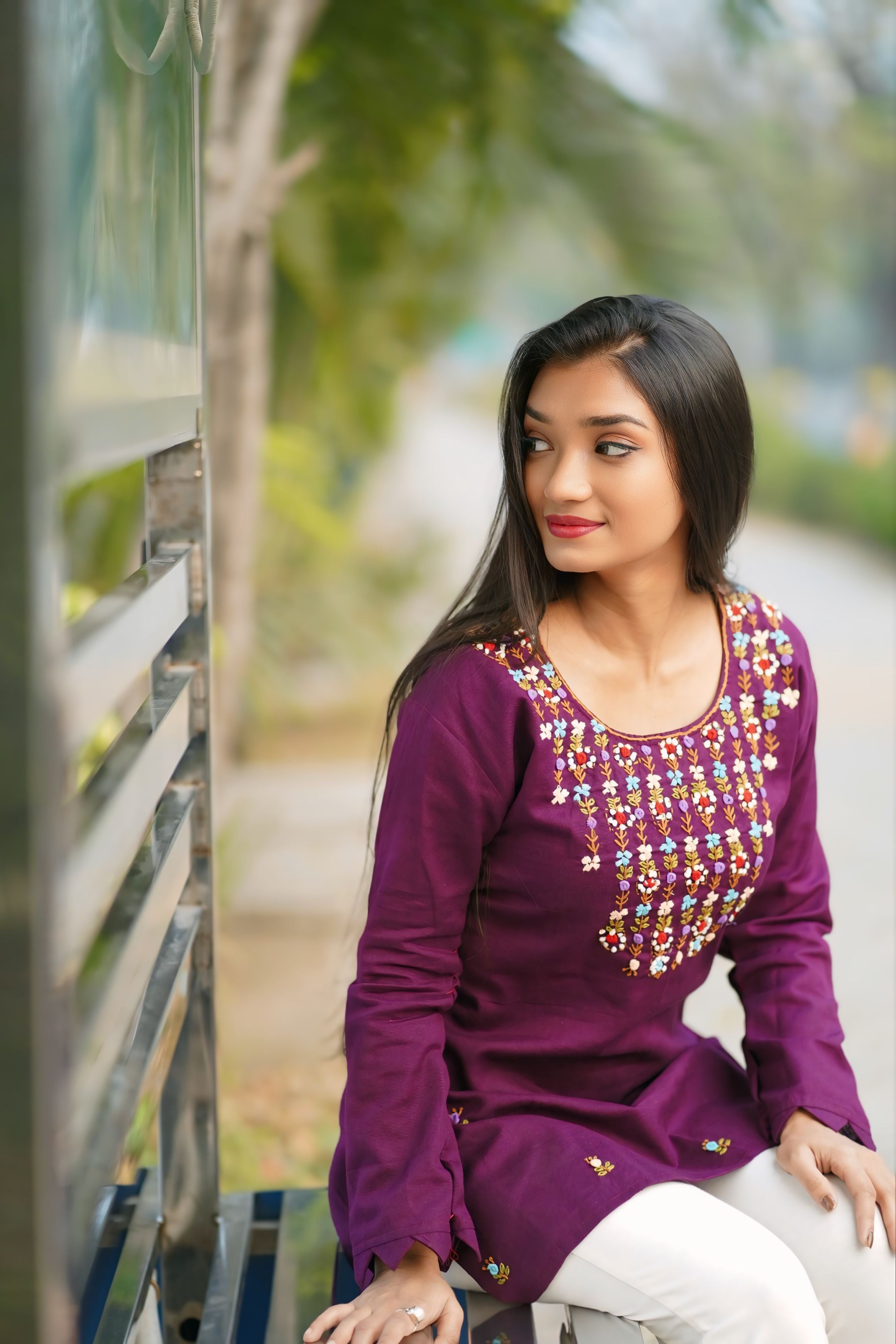 Plum Color Handwork Cotton Kurti