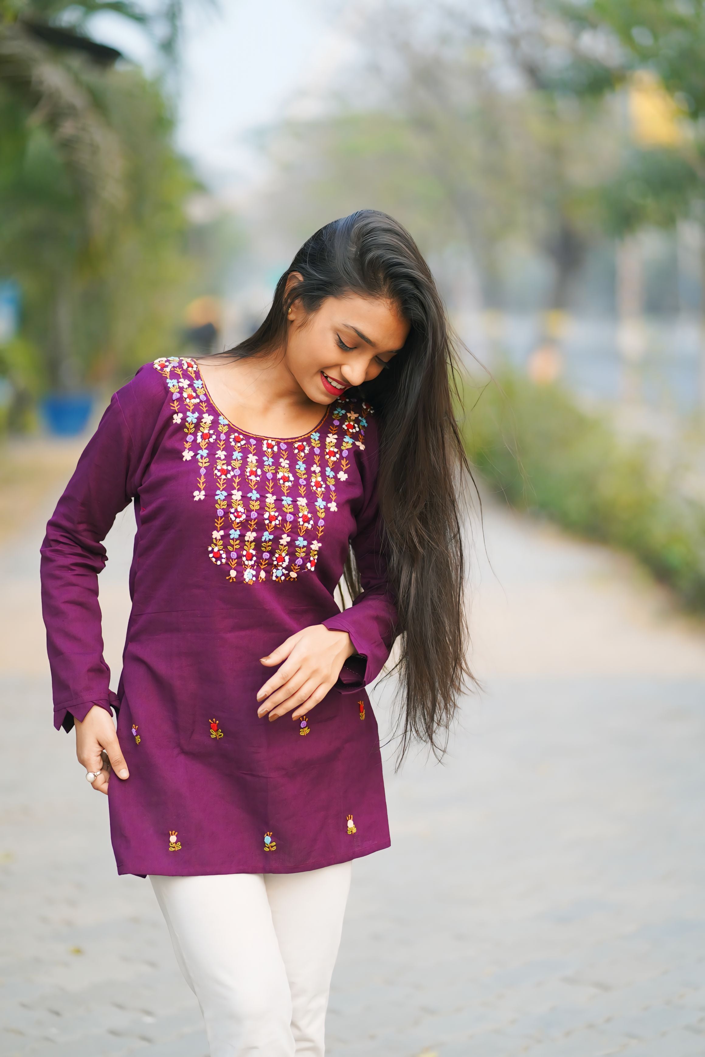 Plum Color Handwork Cotton Kurti