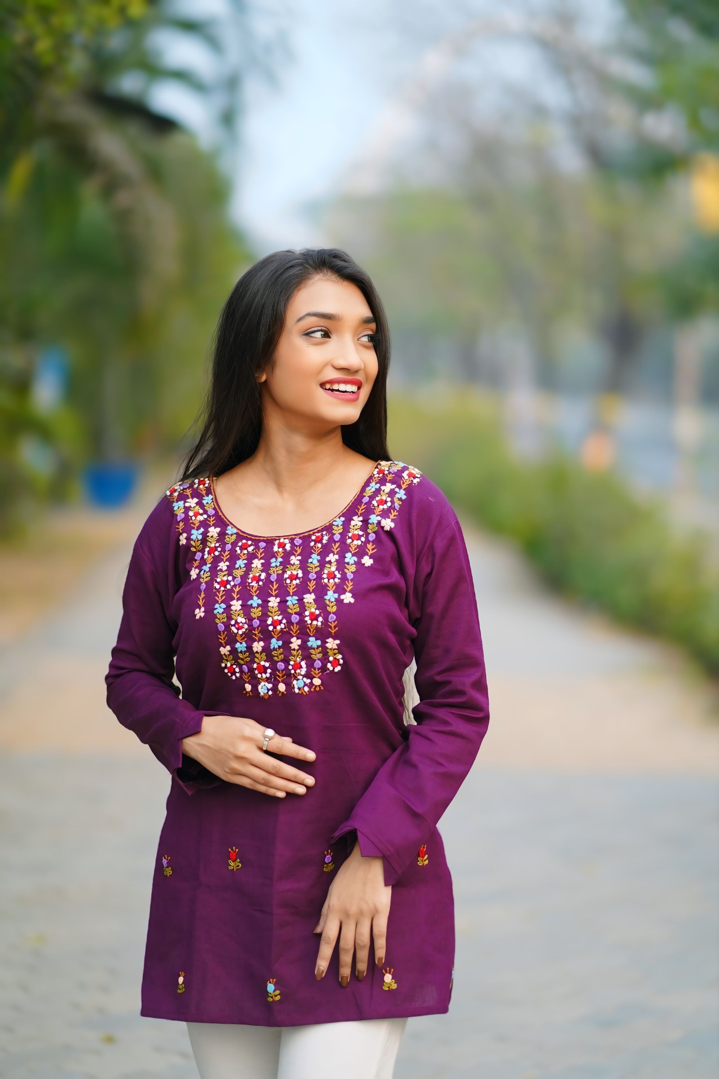 Plum Color Handwork Cotton Kurti