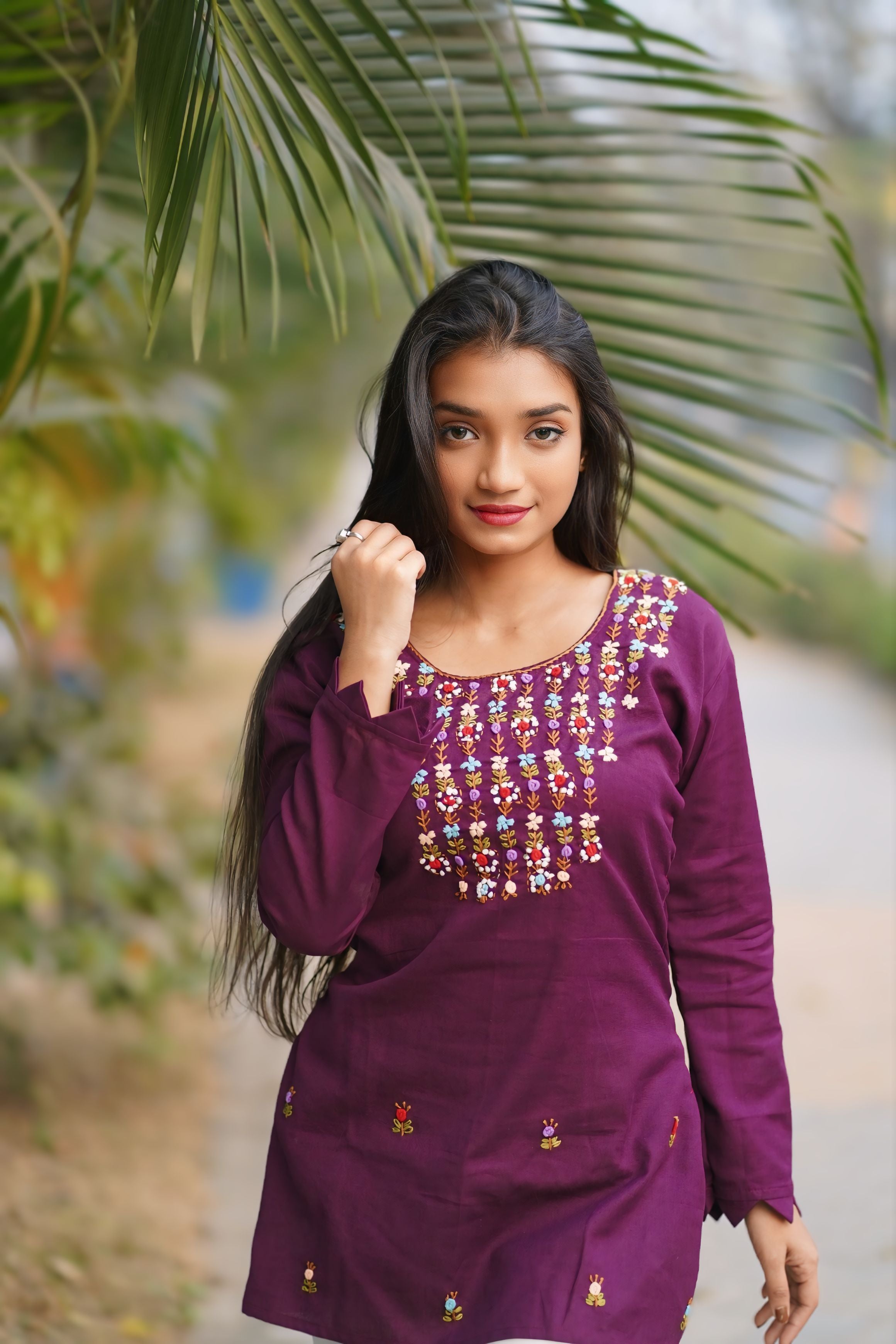 Plum Color Handwork Cotton Kurti