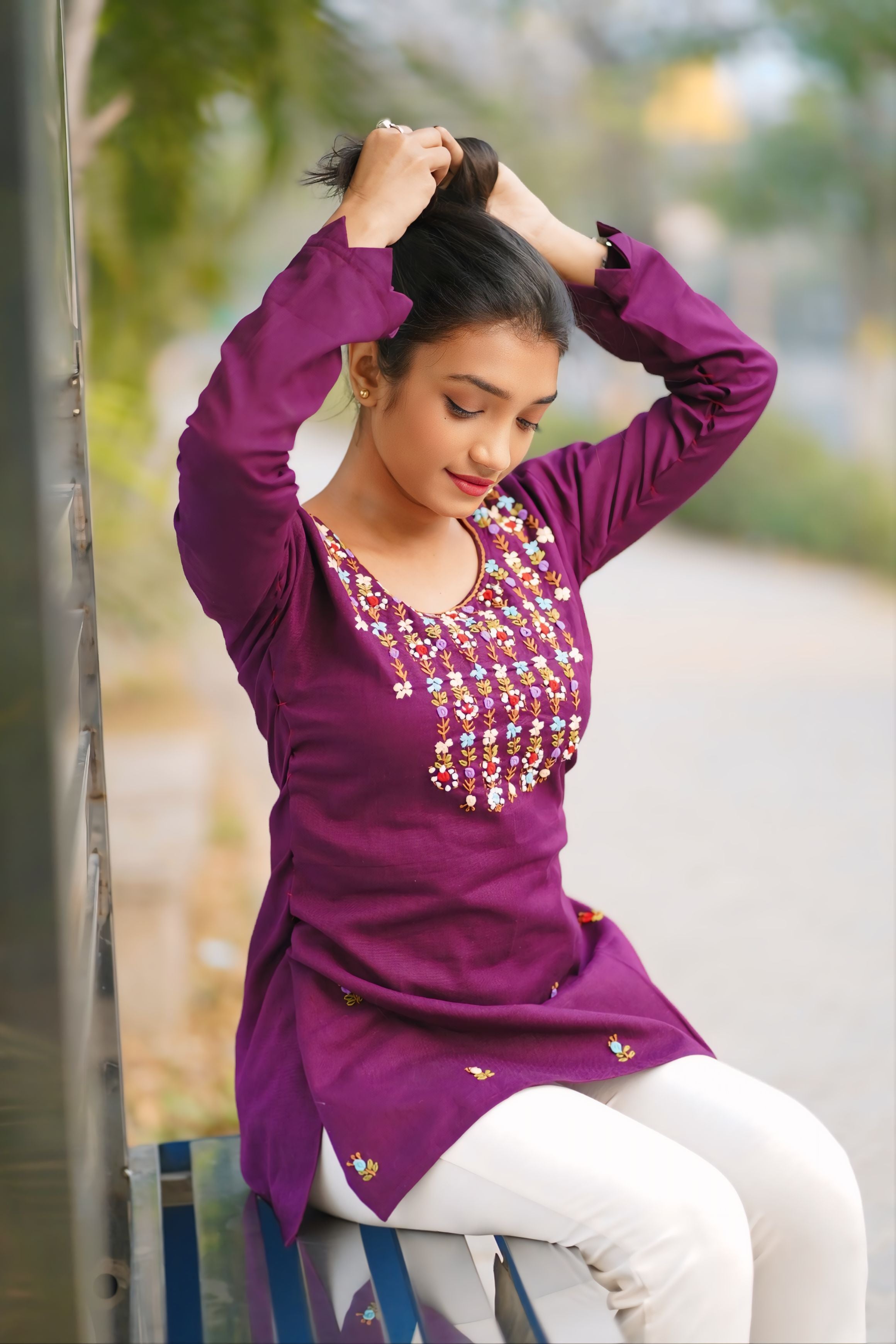 Plum Color Handwork Cotton Kurti
