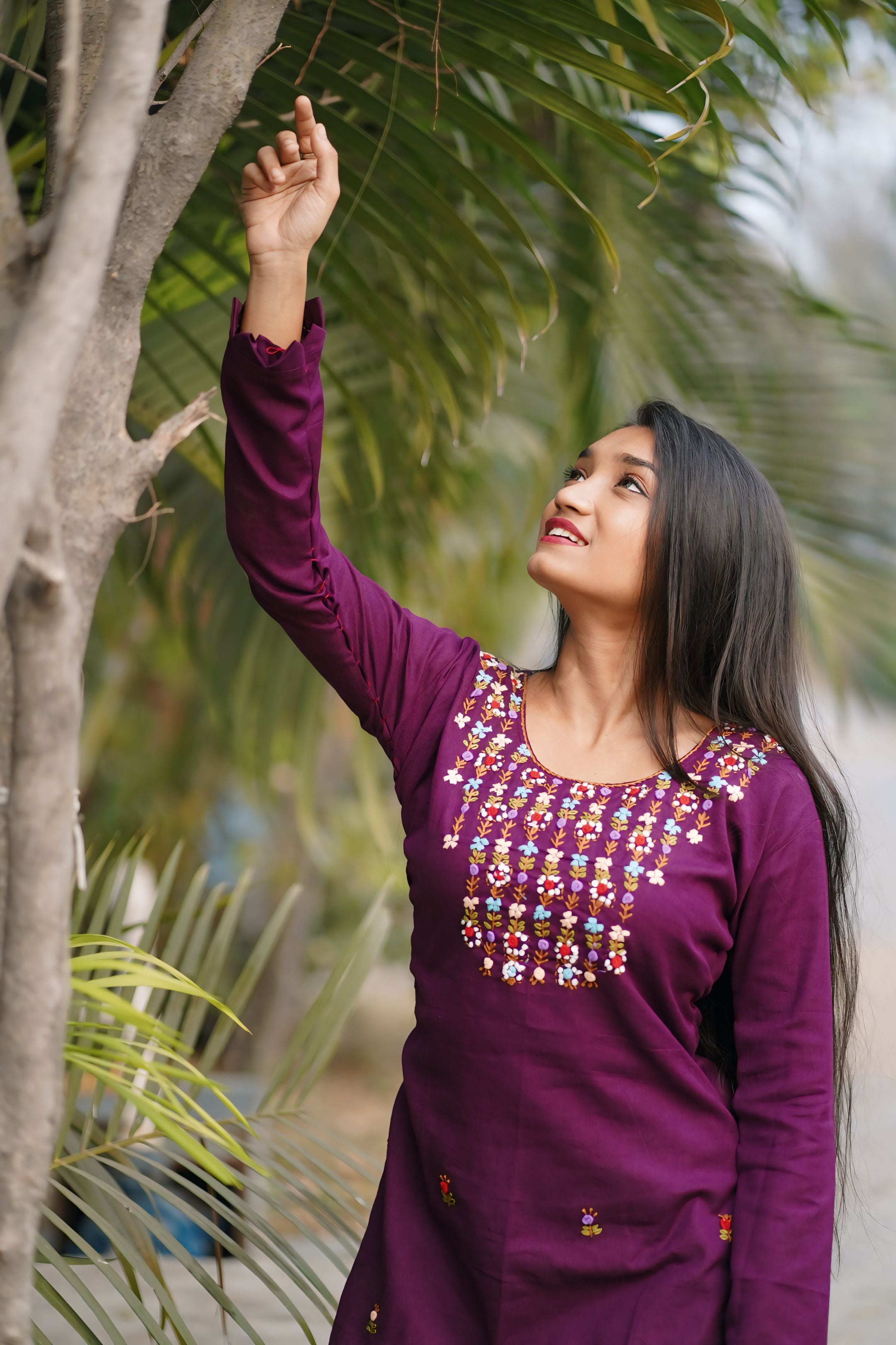 Plum Color Handwork Cotton Kurti