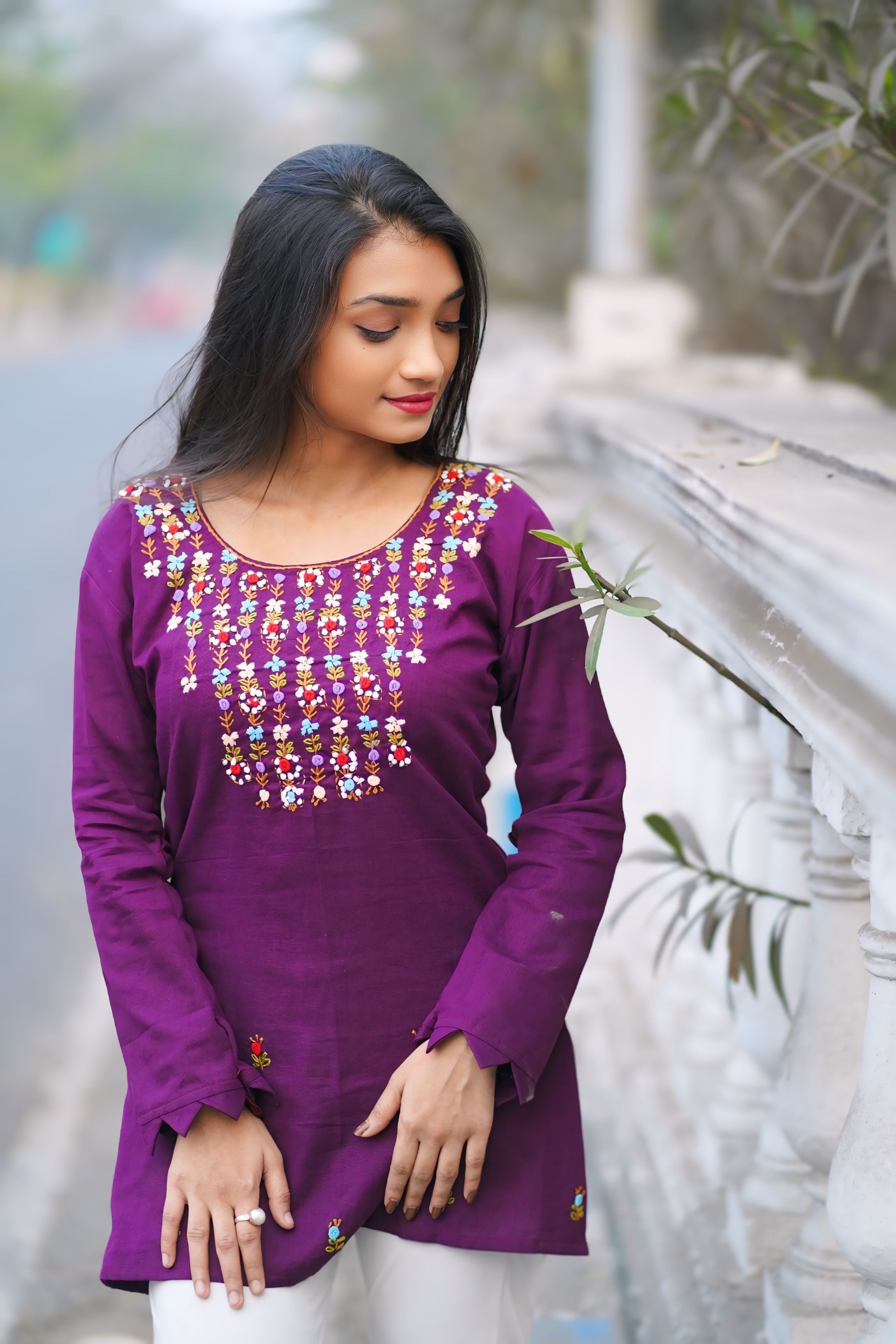 Plum Color Handwork Cotton Kurti