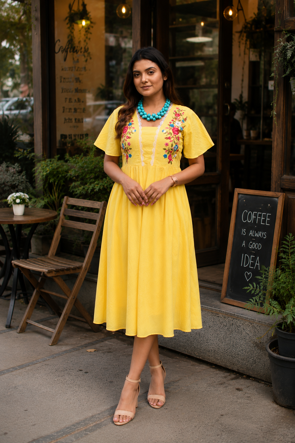 Hand Embroidered Yellow Cotton Dress