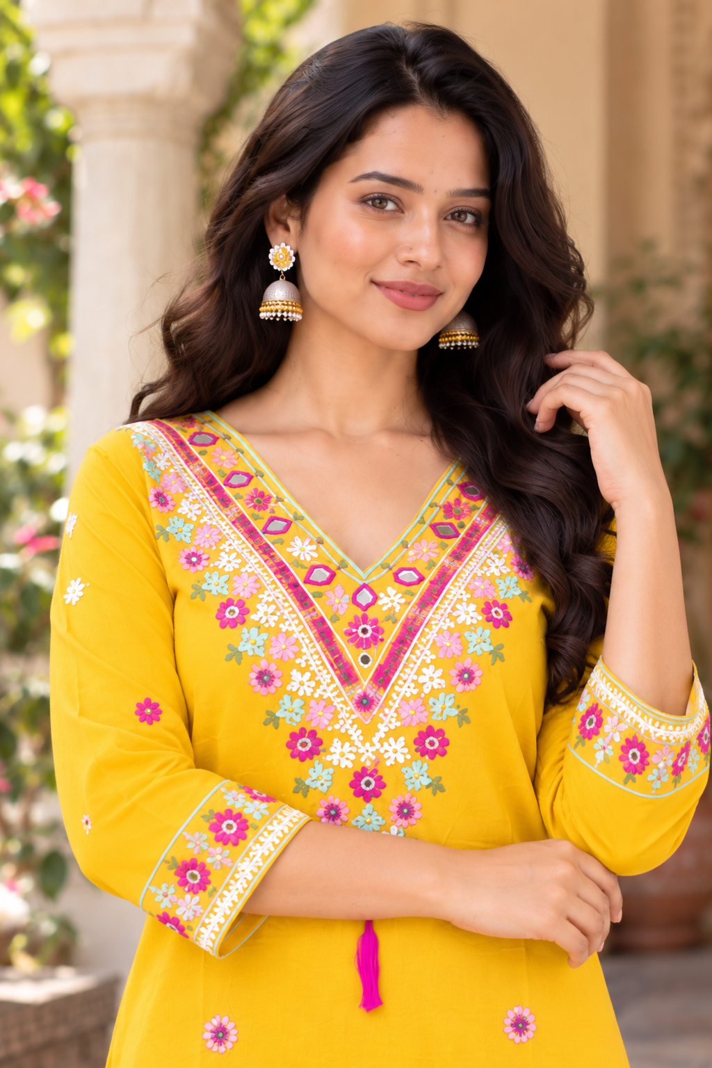 Yellow Color Kutch Hand Embroidered Cotton Kurta