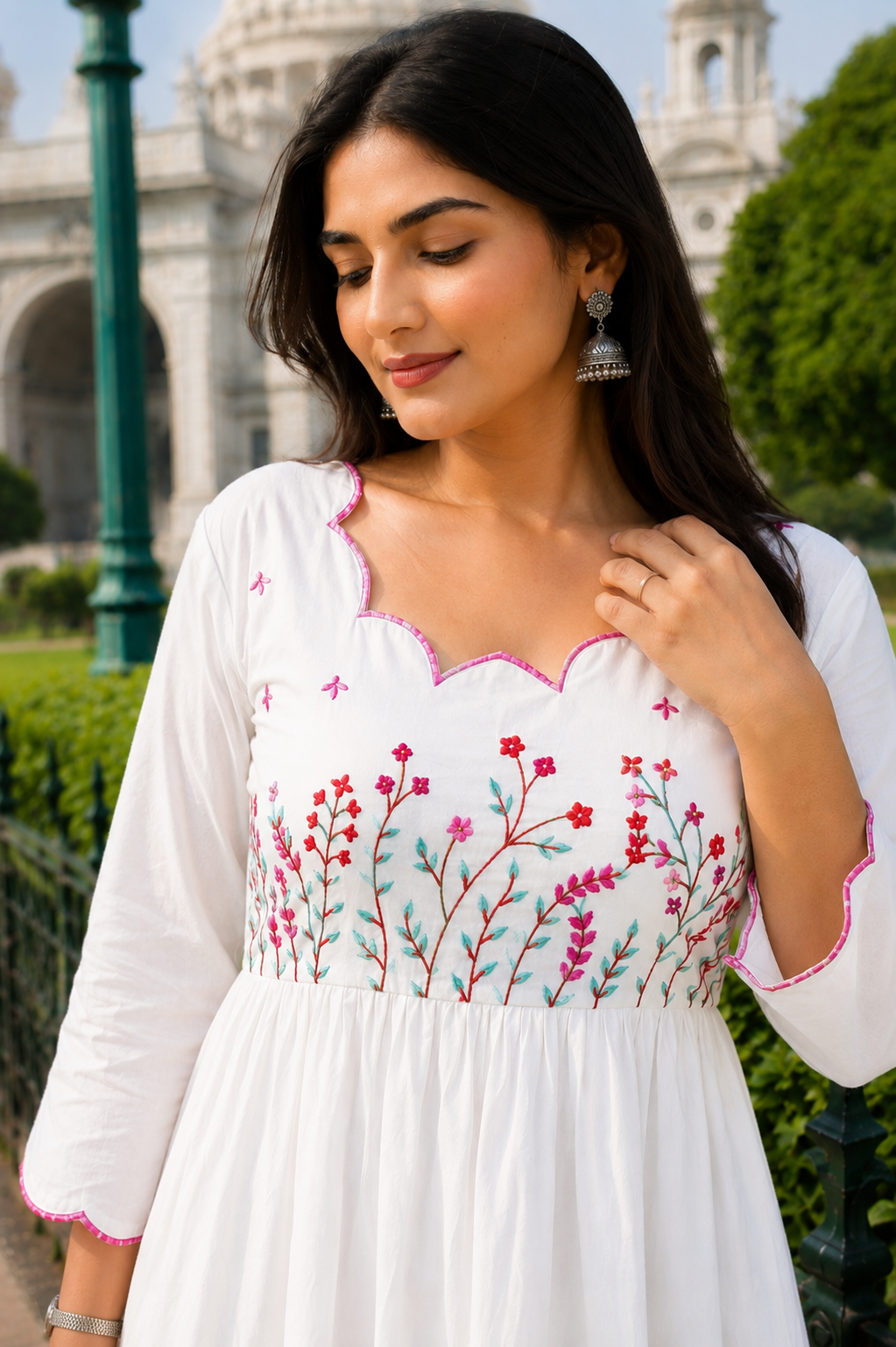 Hand Embroidered White Midi Dresses