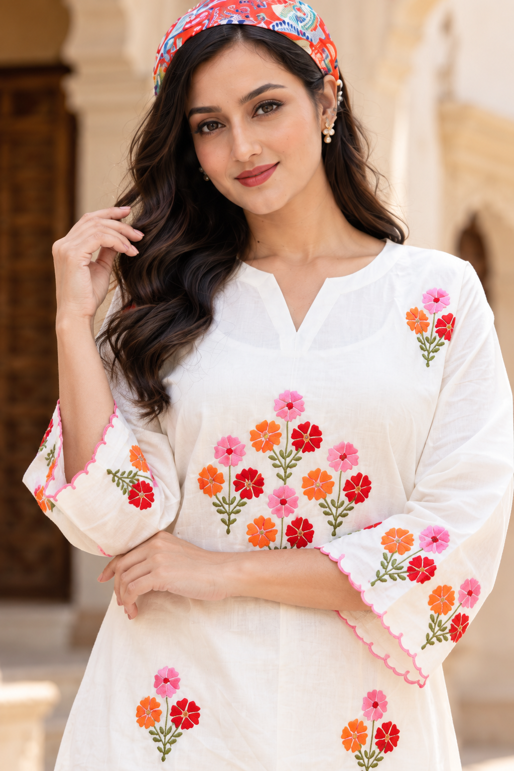 Off White Cotton Embroidered Farshi Co-ord Sets