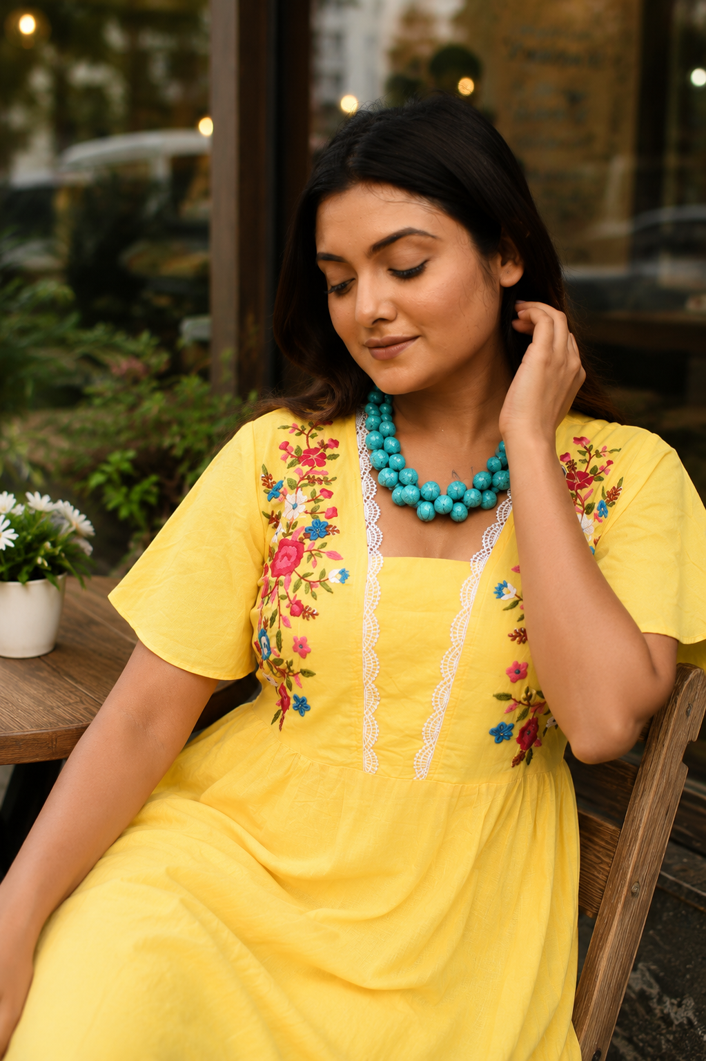 Hand Embroidered Yellow Cotton Dress