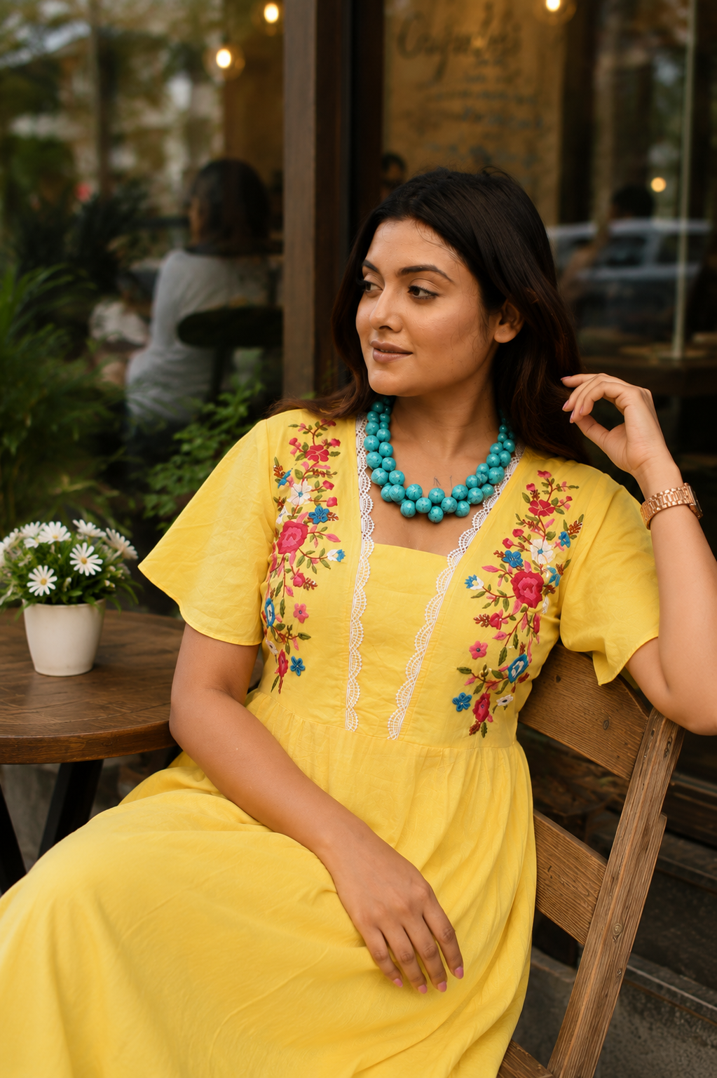 Hand Embroidered Yellow Cotton Dress