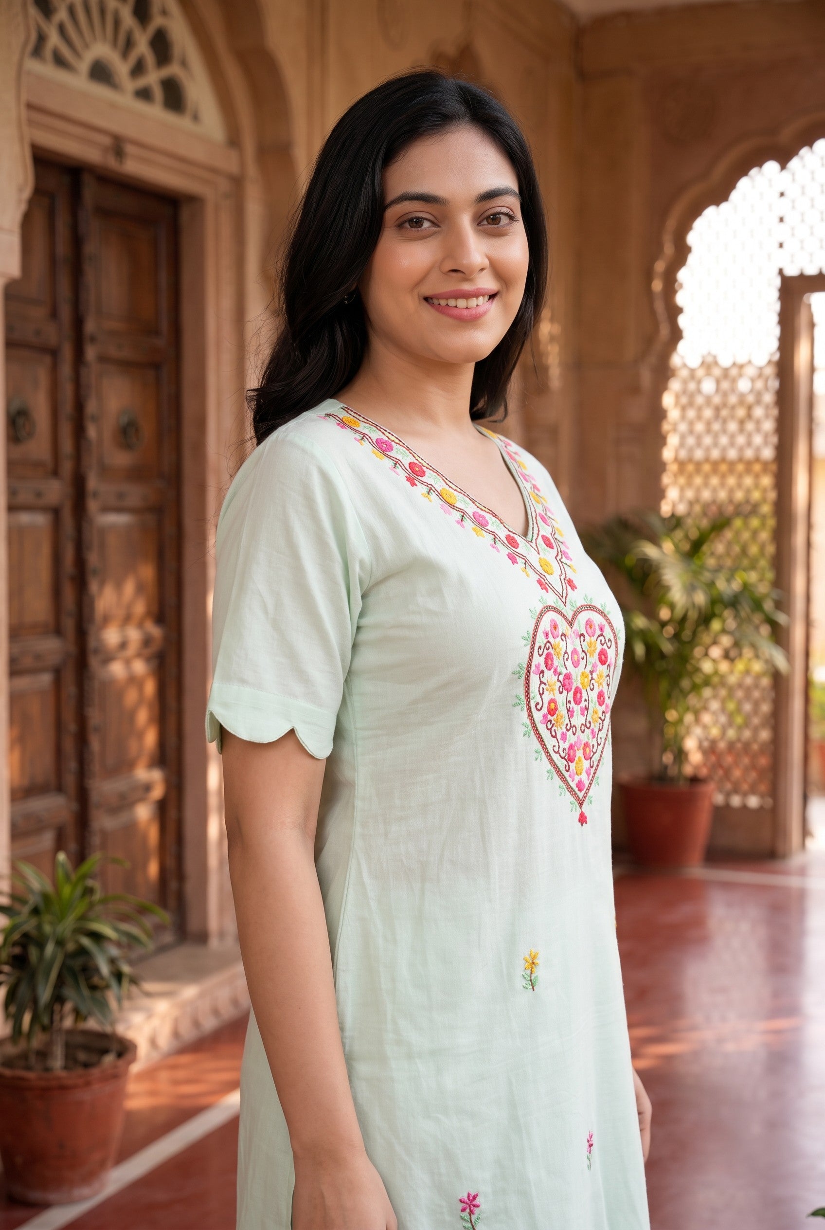 Pastel Mint Hand Embroidered Cotton Co-ord Sets