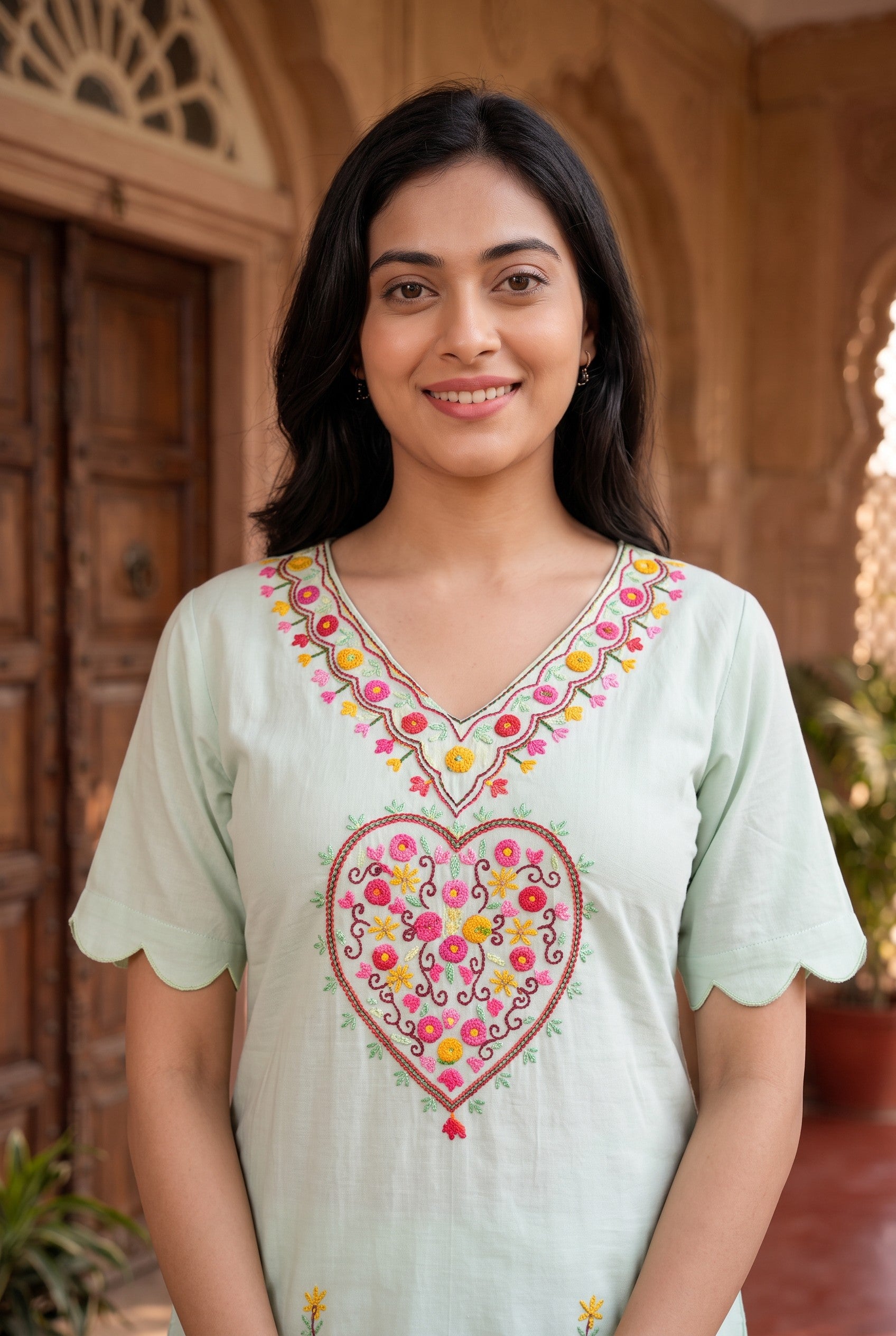 Pastel Mint Hand Embroidered Cotton Co-ord Sets