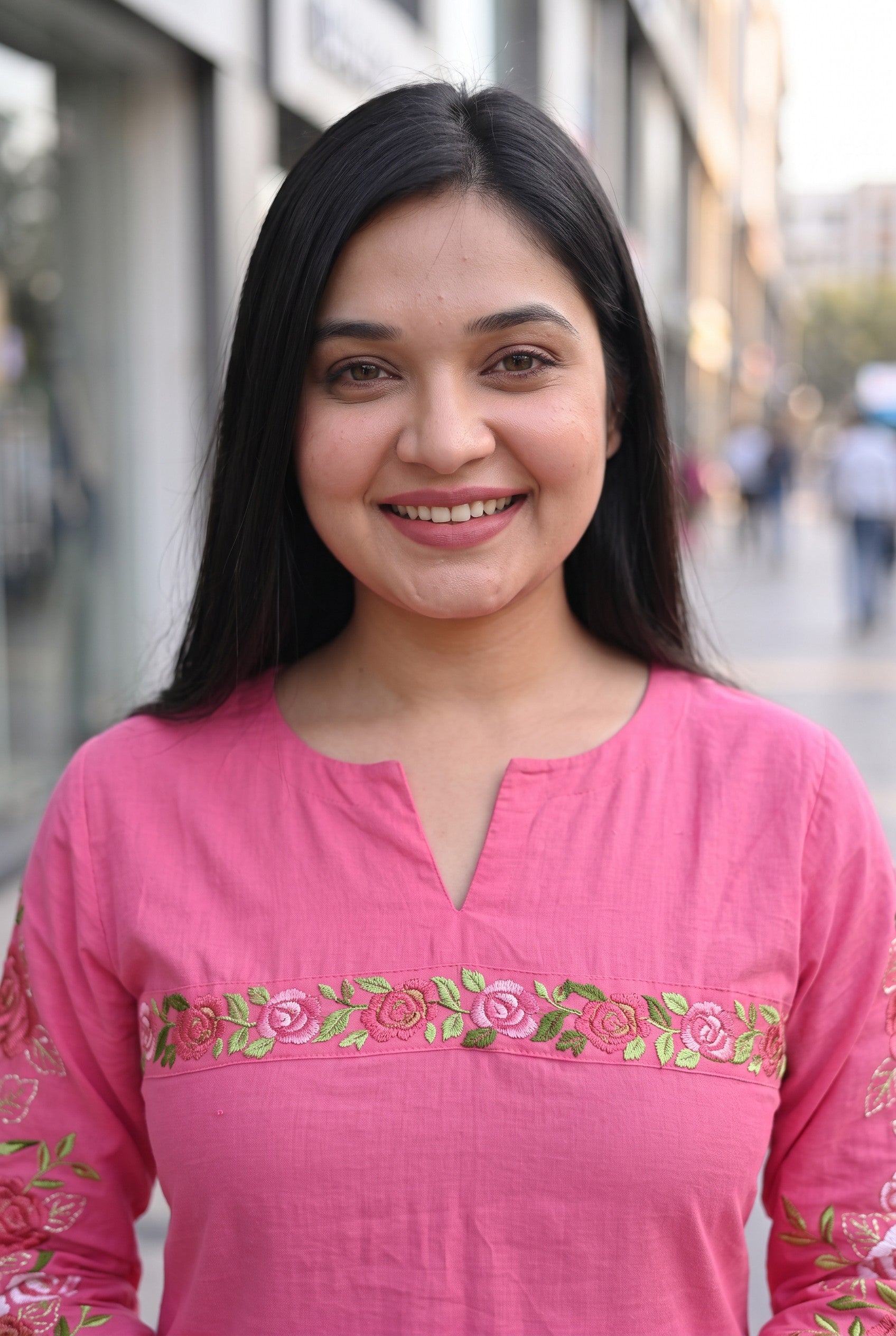 Pink Cotton Hand Emboidered Kurta