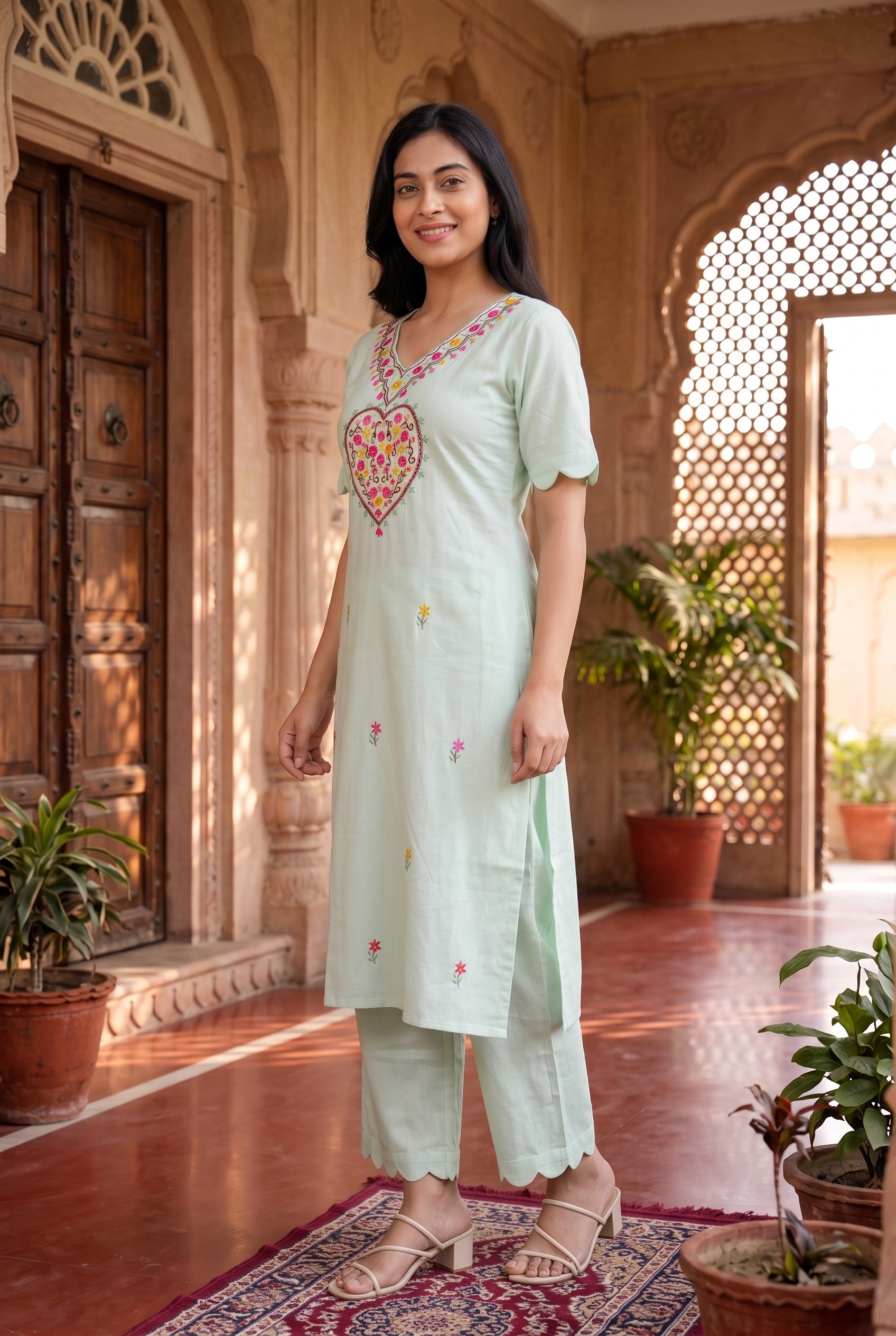Pastel Mint Hand Embroidered Cotton Co-ord Sets