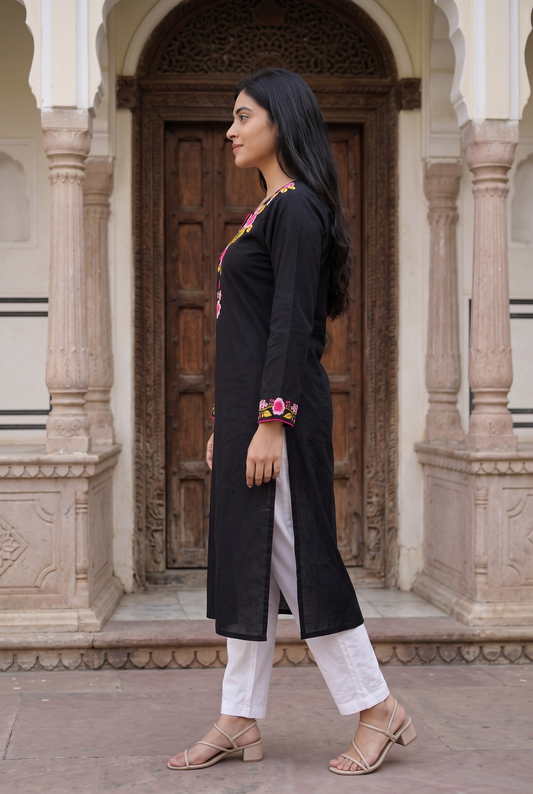Hand Embroidered Black Cutton Kurta
