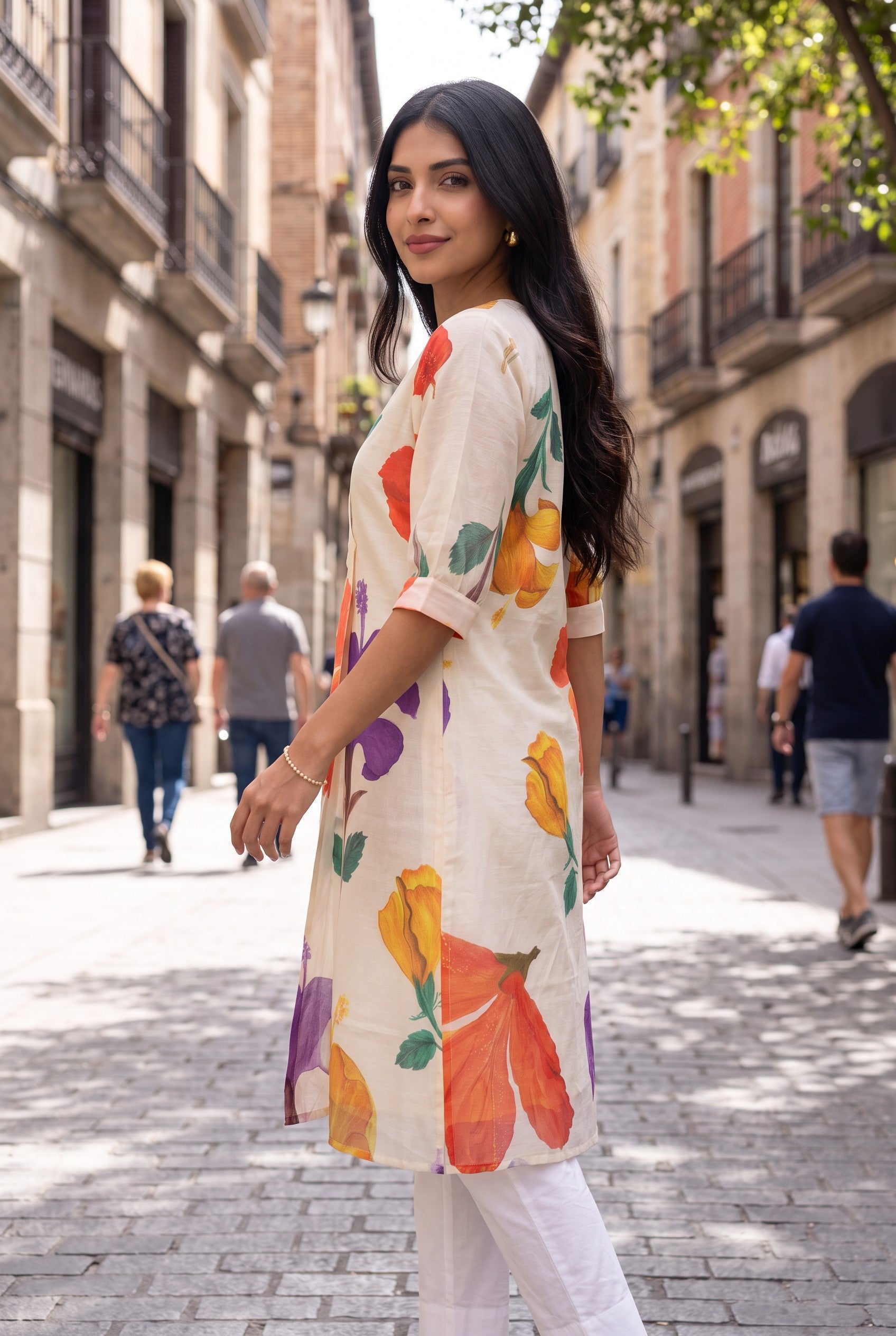 Floral Print Chanderi Silk Kurta