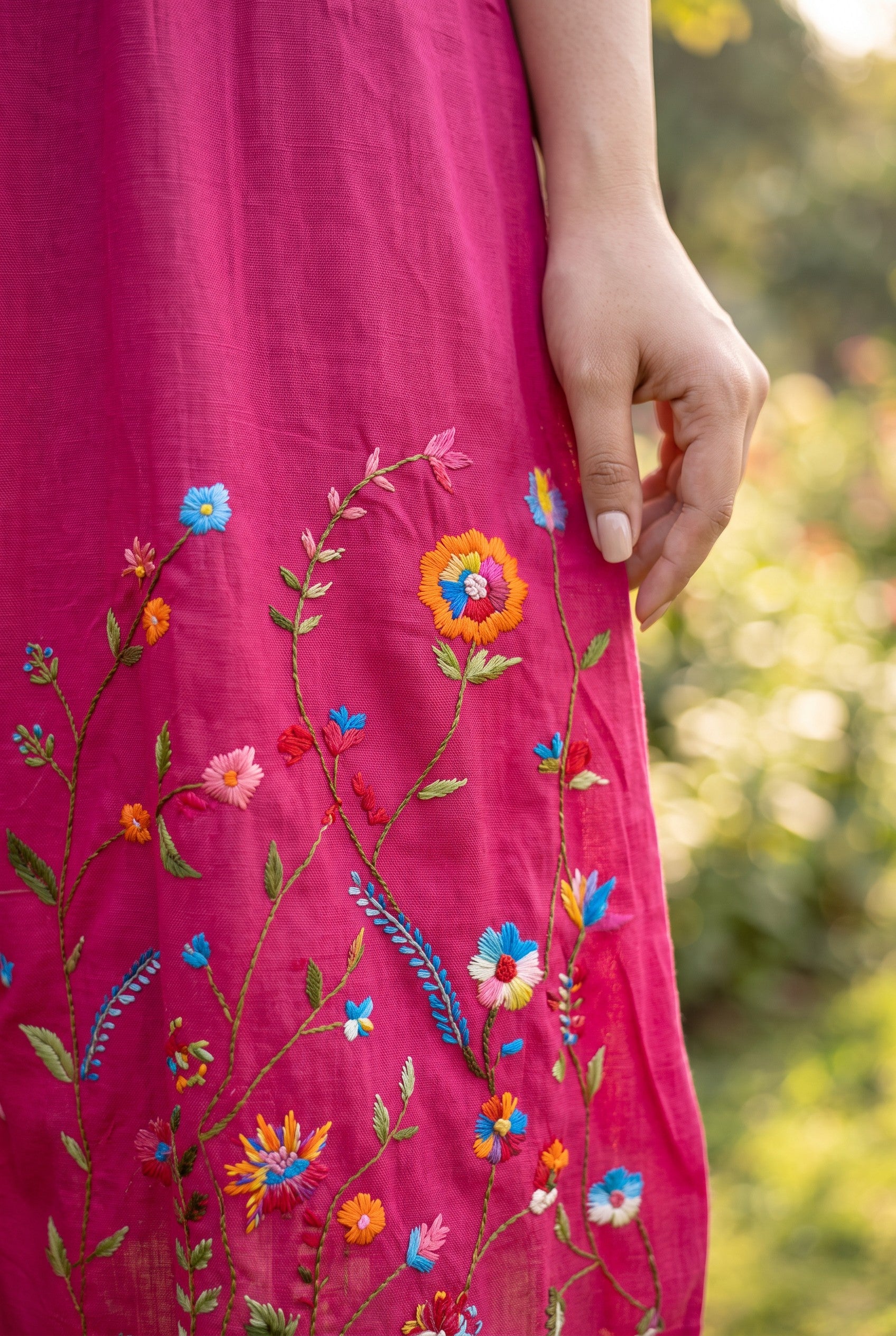 Pink Colour Hand Embroidered Midi Dresses