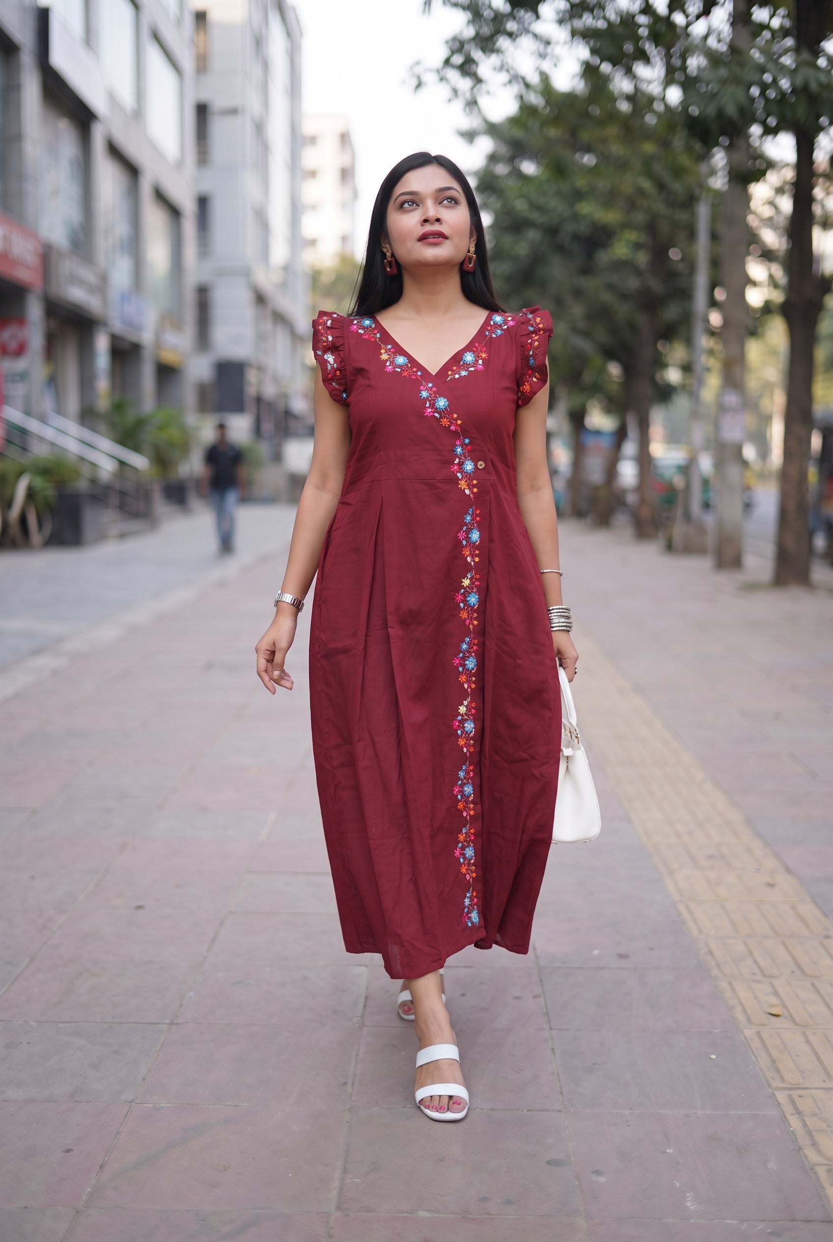 Maroon Hand Embroidery Dress