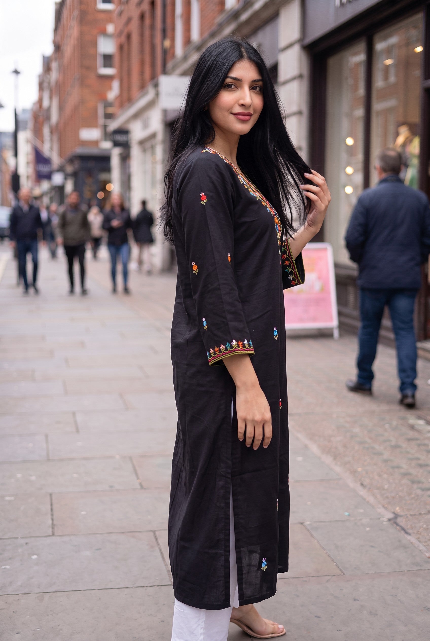 Hand Embroidery  Black Color Cotton Kurta