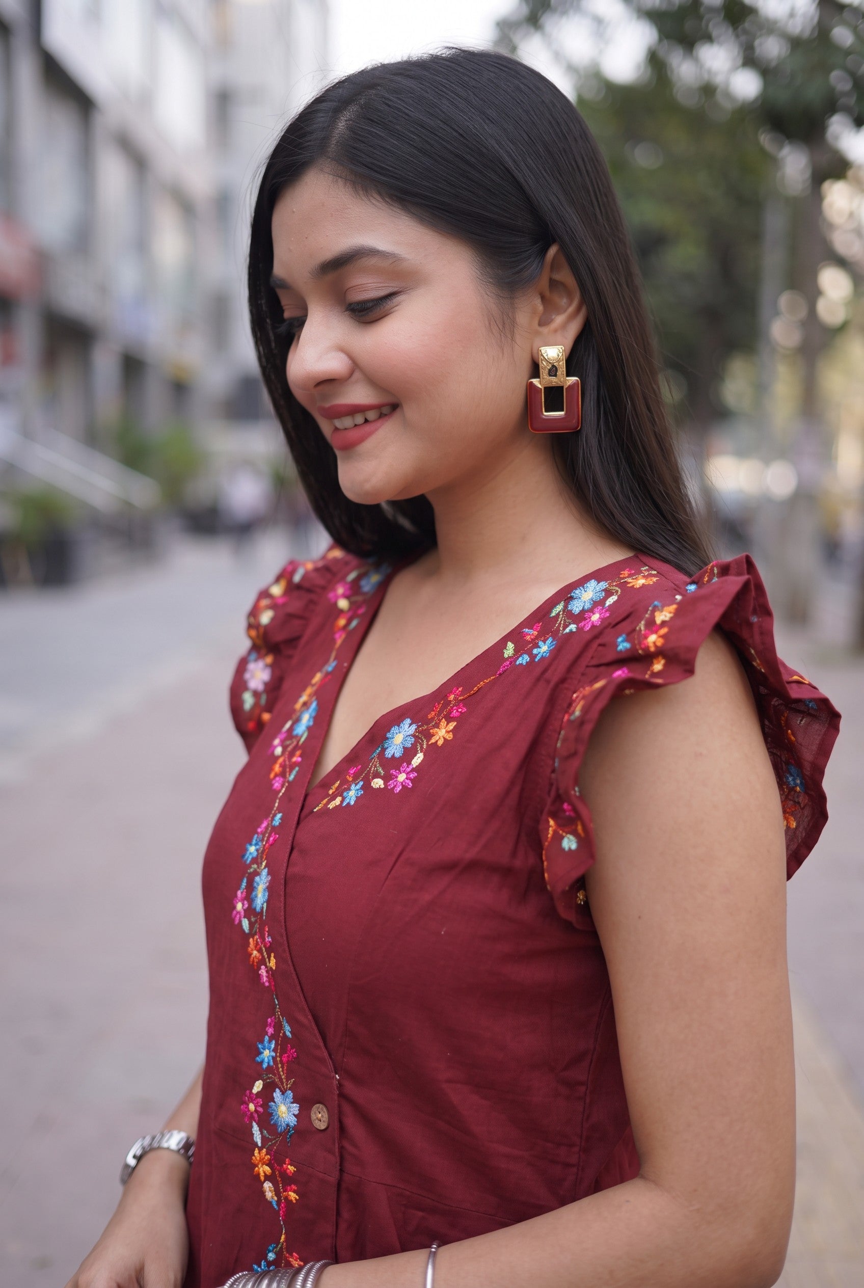 Maroon Hand Embroidery Dress