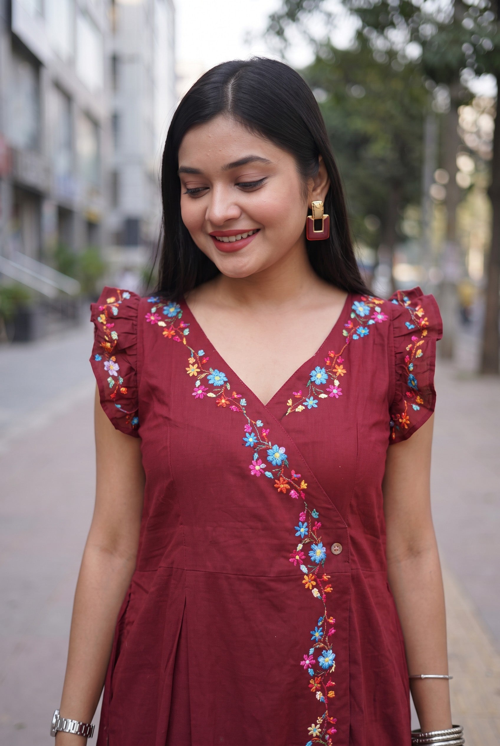 Maroon Hand Embroidery Dress