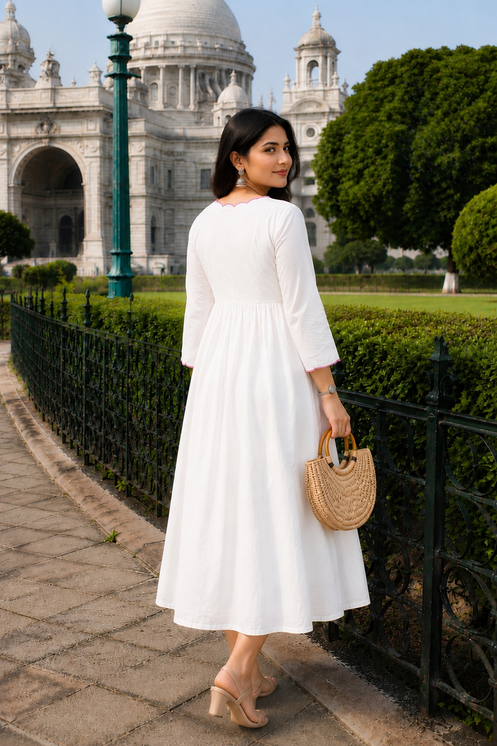 Hand Embroidered White Midi Dresses