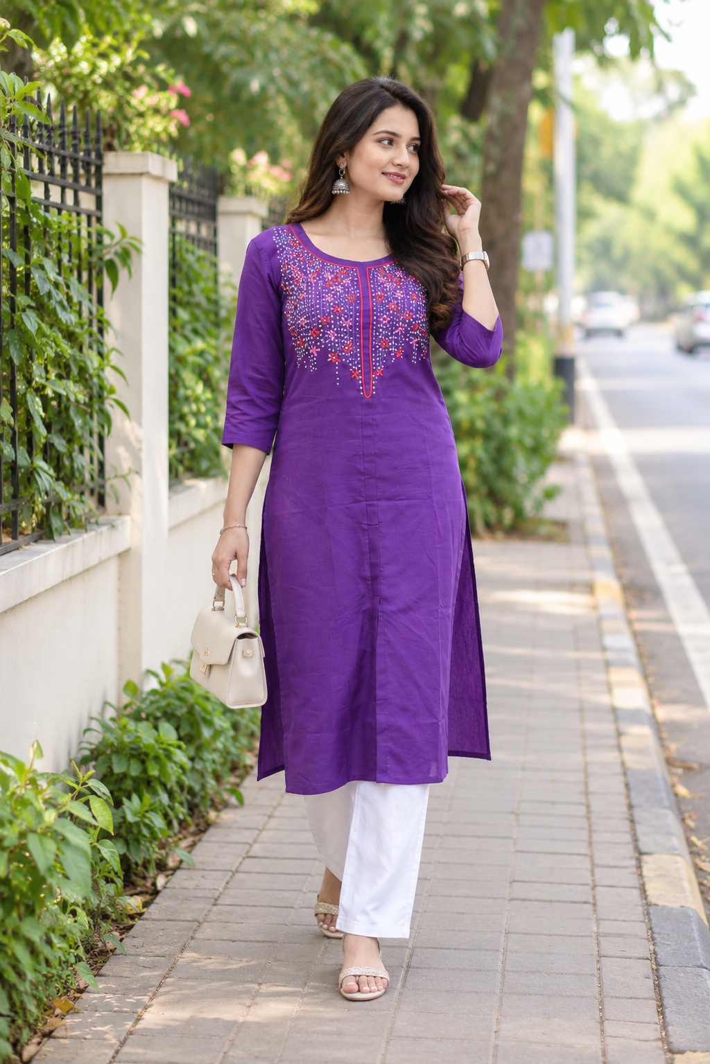 Cotton Handwork Purple Color Kurta