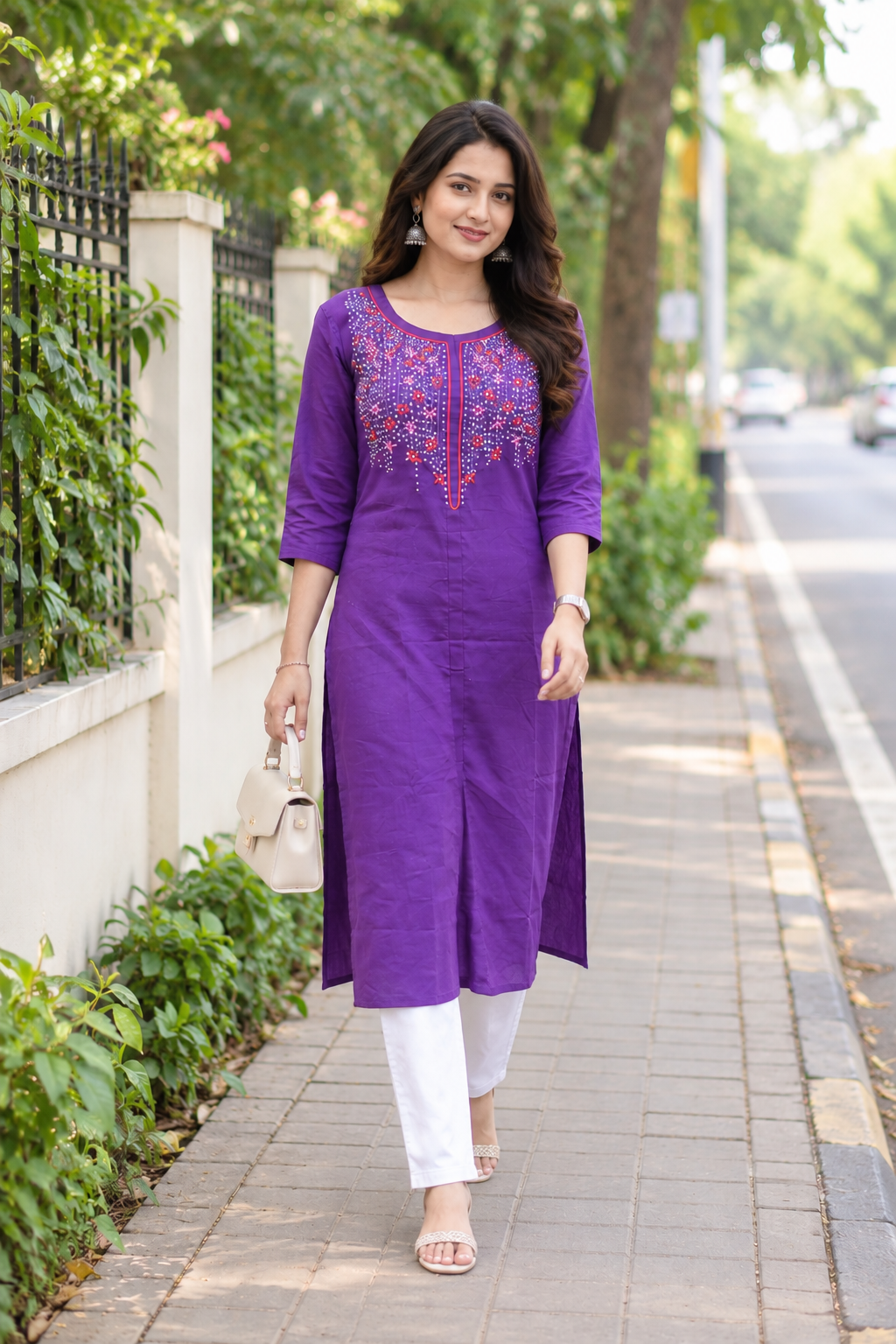 Cotton Handwork Purple Color Kurta