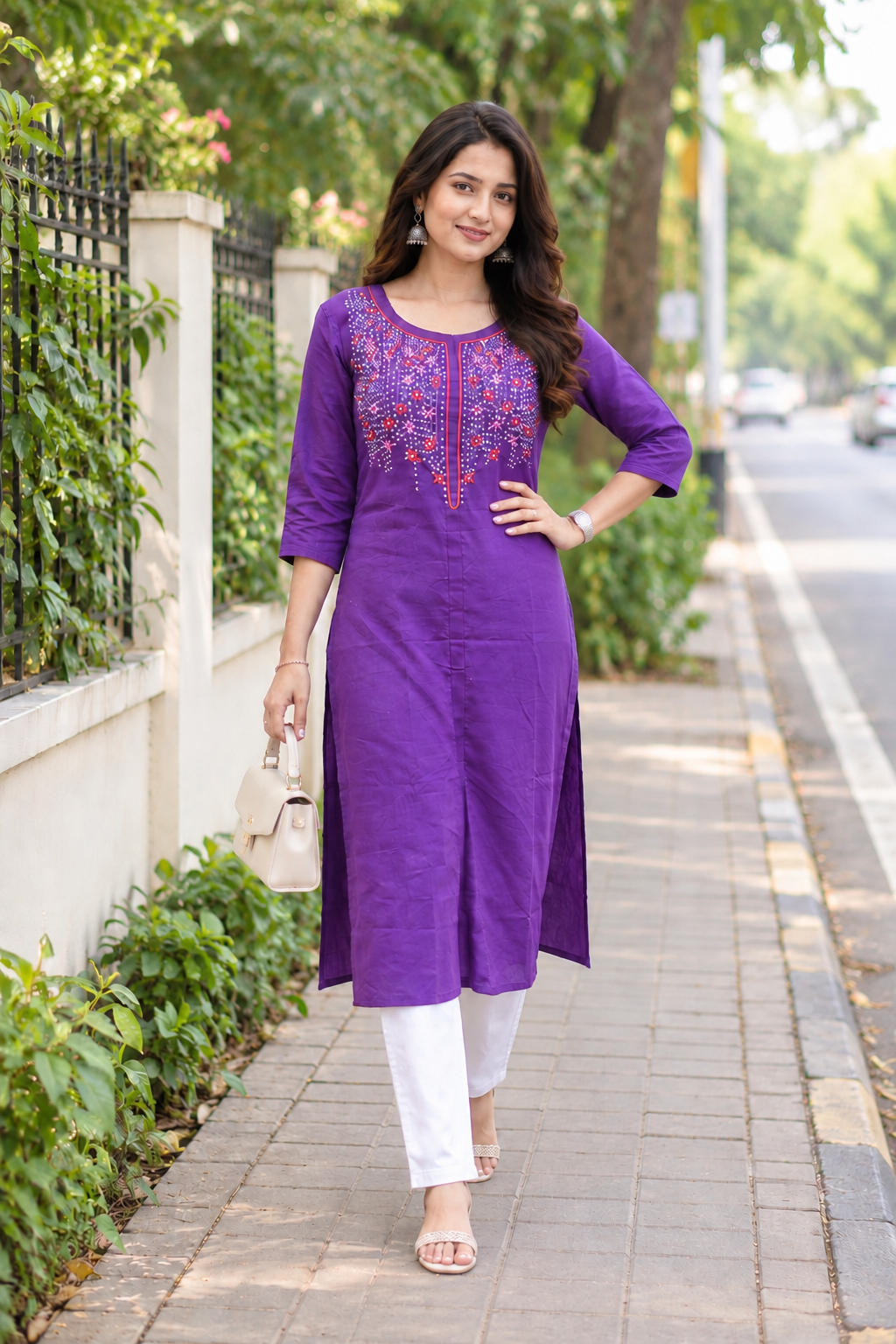 Cotton Handwork Purple Color Kurta