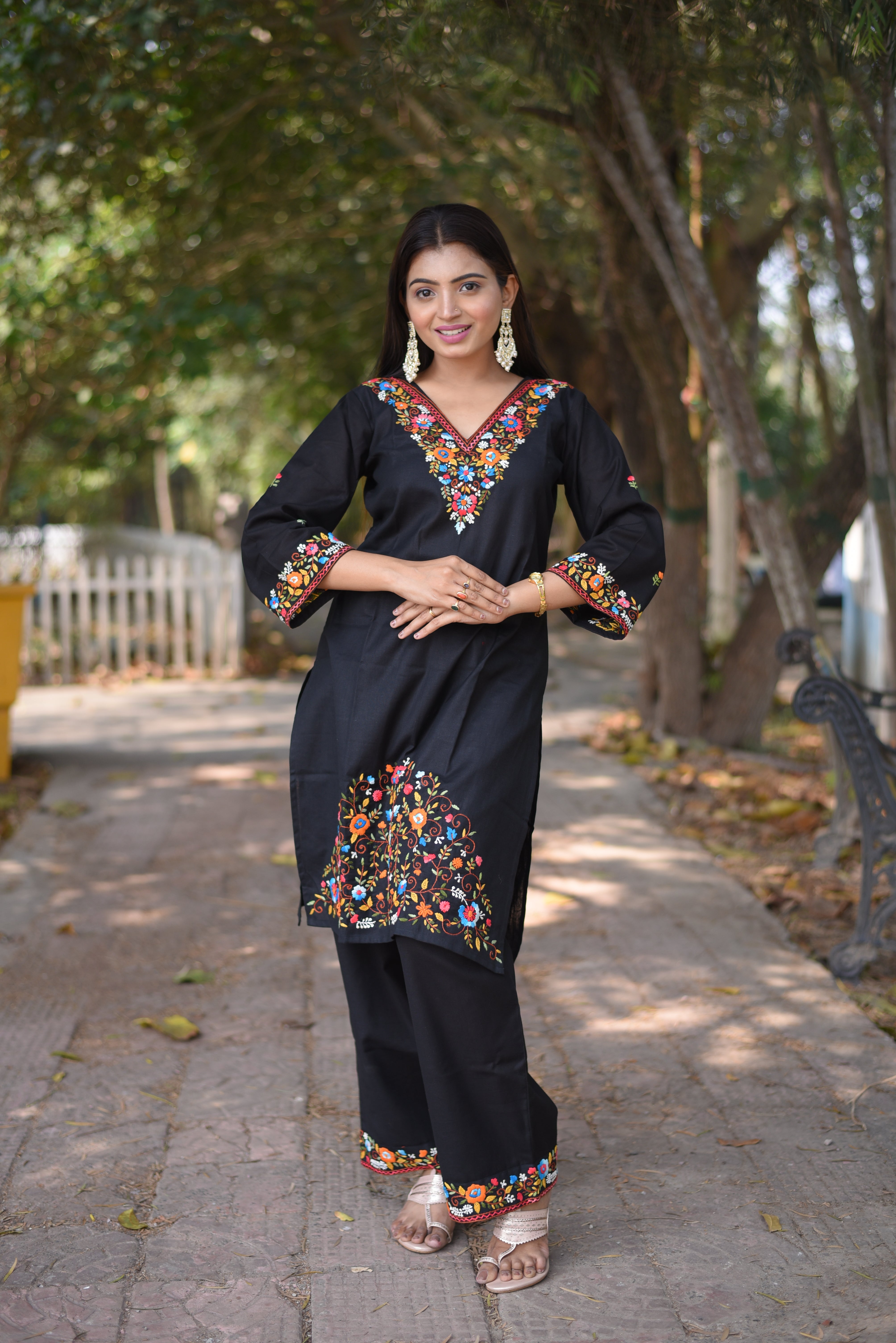 Black Hand Emboidered Cotton Co-Ord Sets