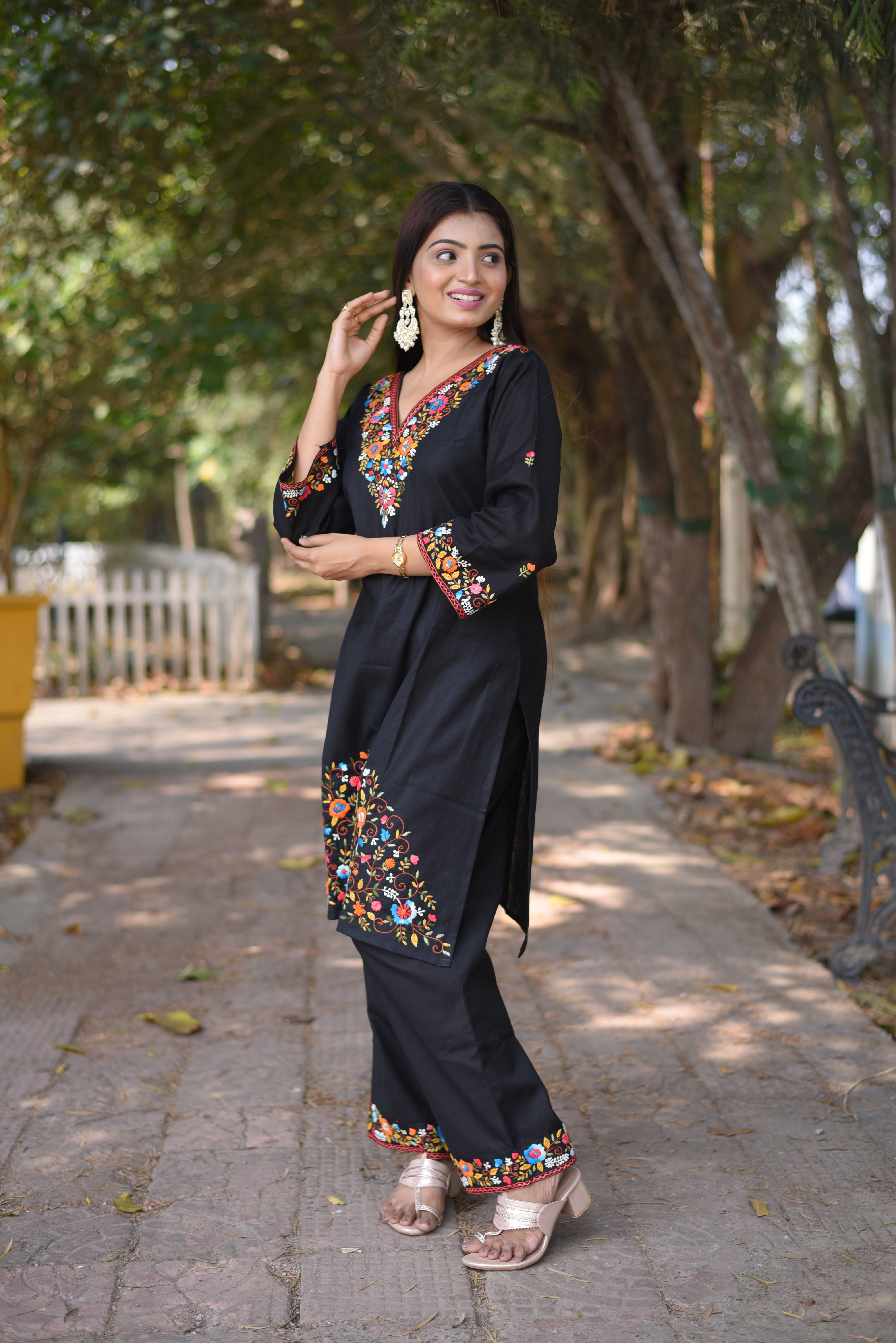 Black Hand Emboidered Cotton Co-Ord Sets