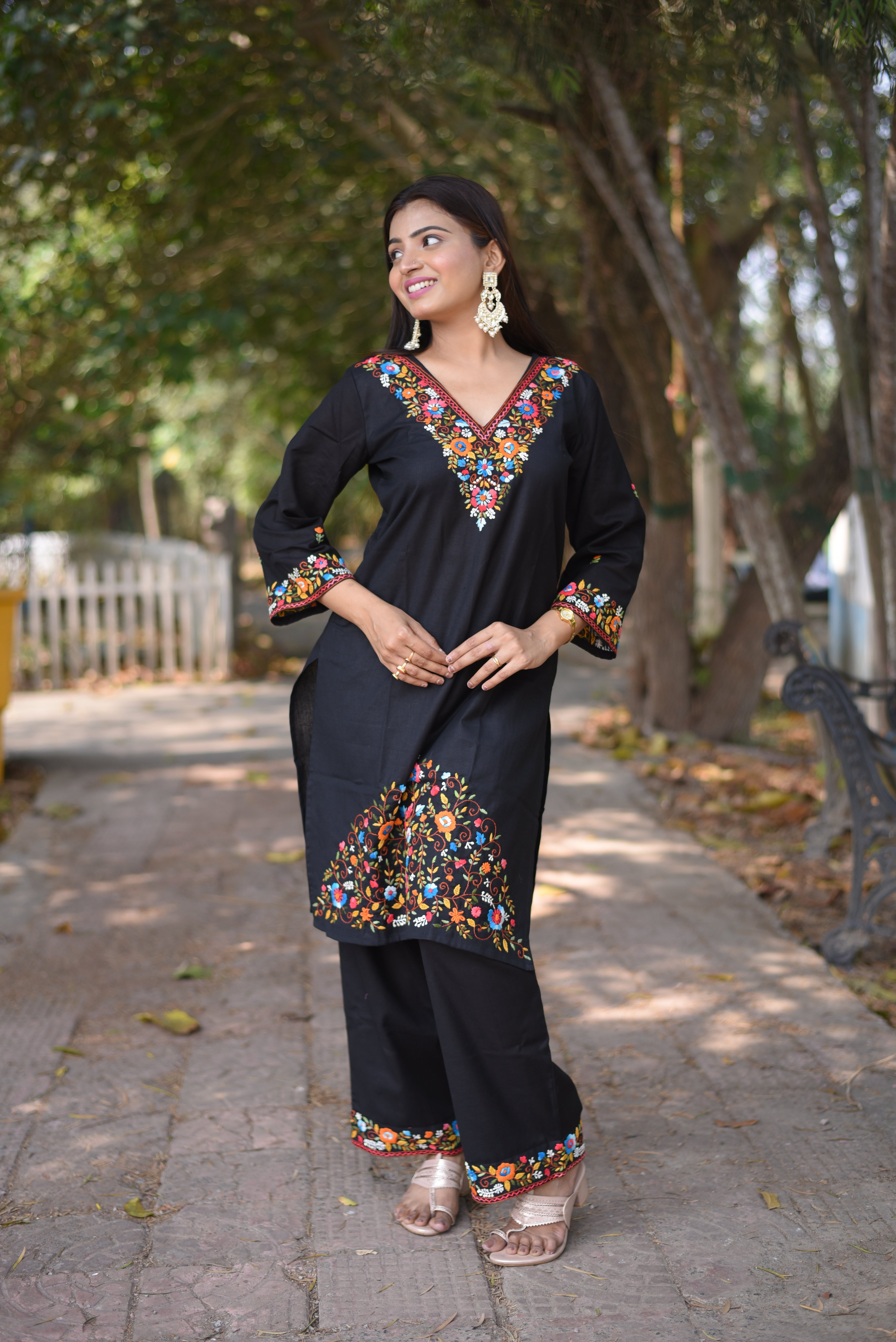 Black Hand Emboidered Cotton Co-Ord Sets