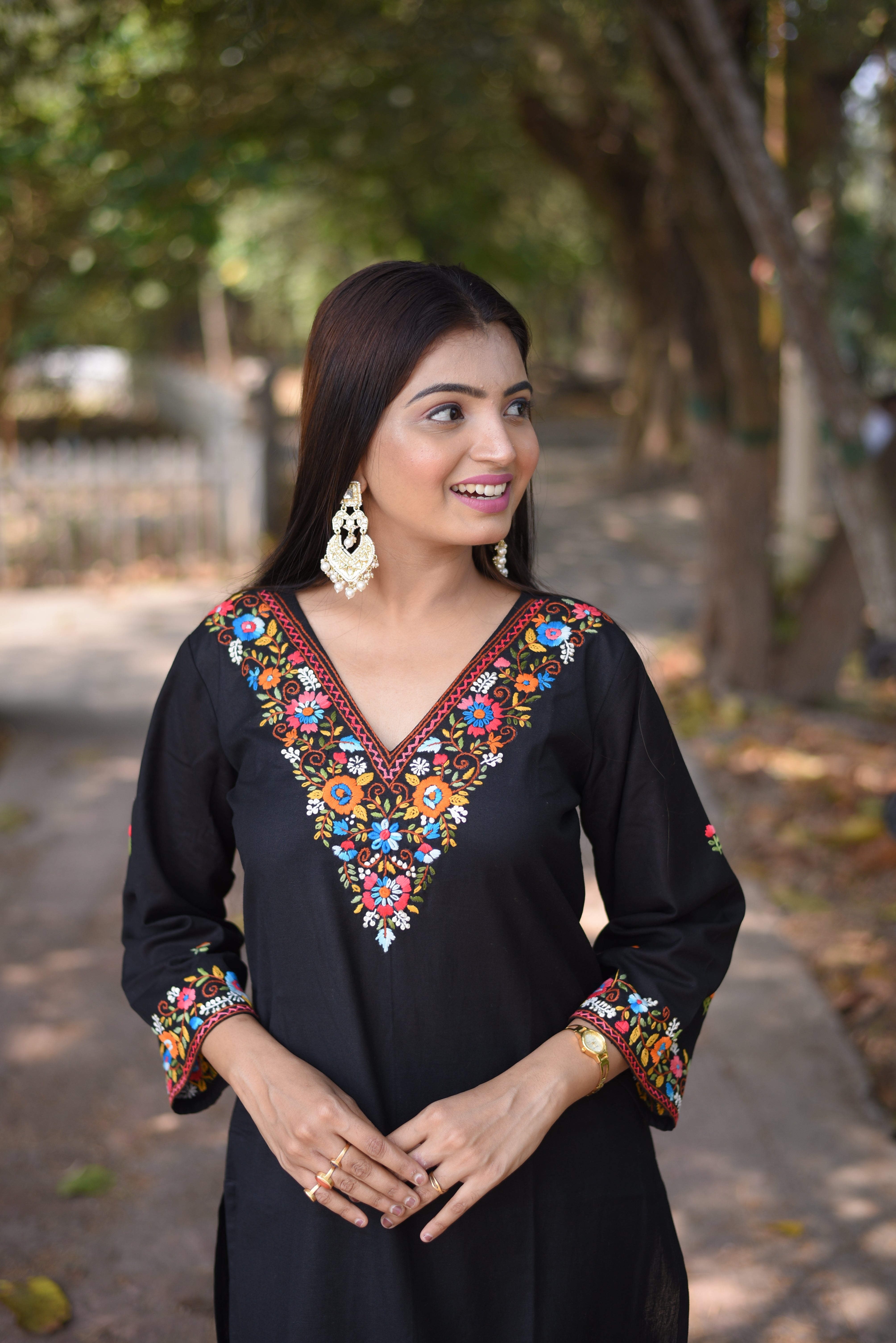 Black Hand Emboidered Cotton Co-Ord Sets