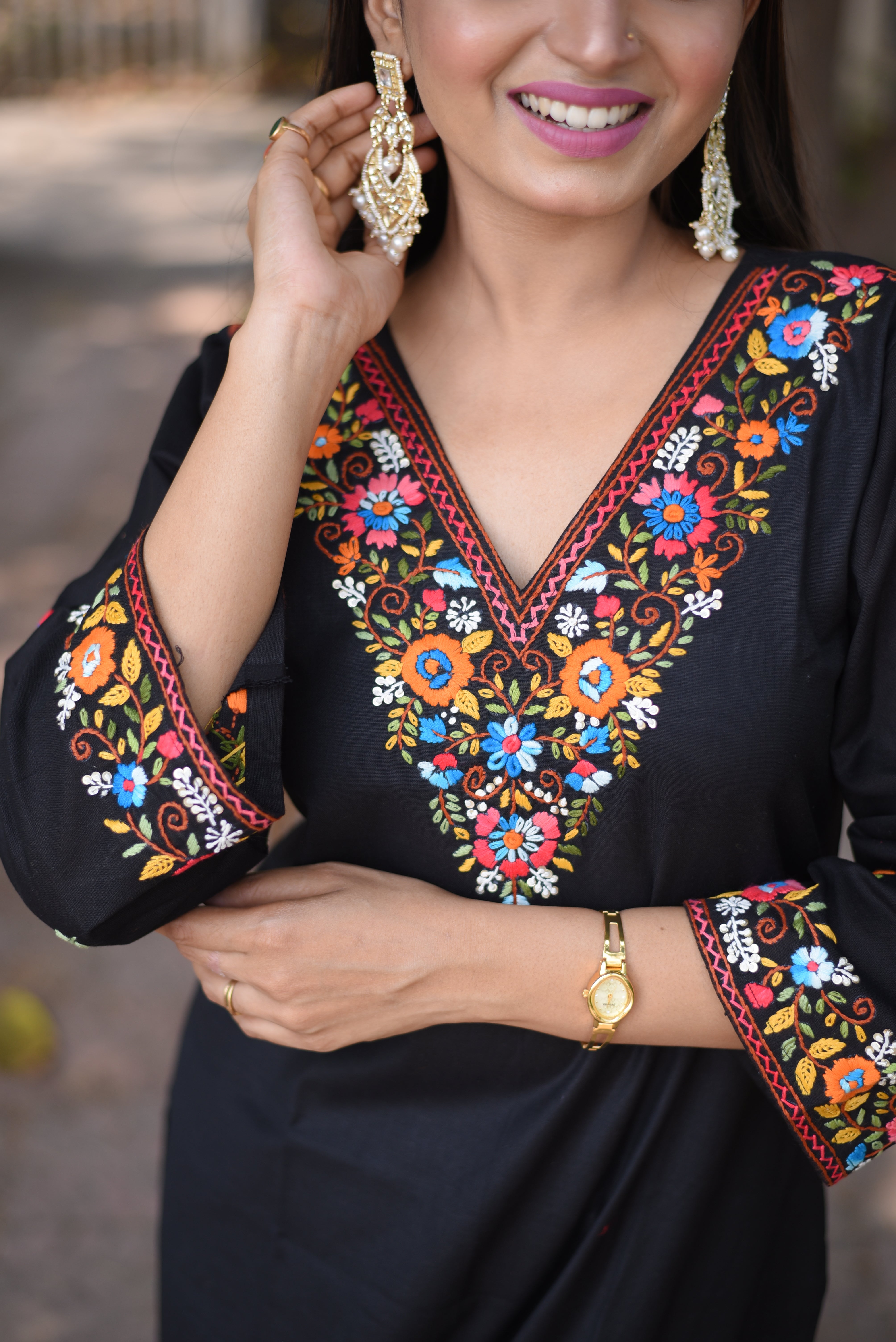 Black Hand Emboidered Cotton Co-Ord Sets