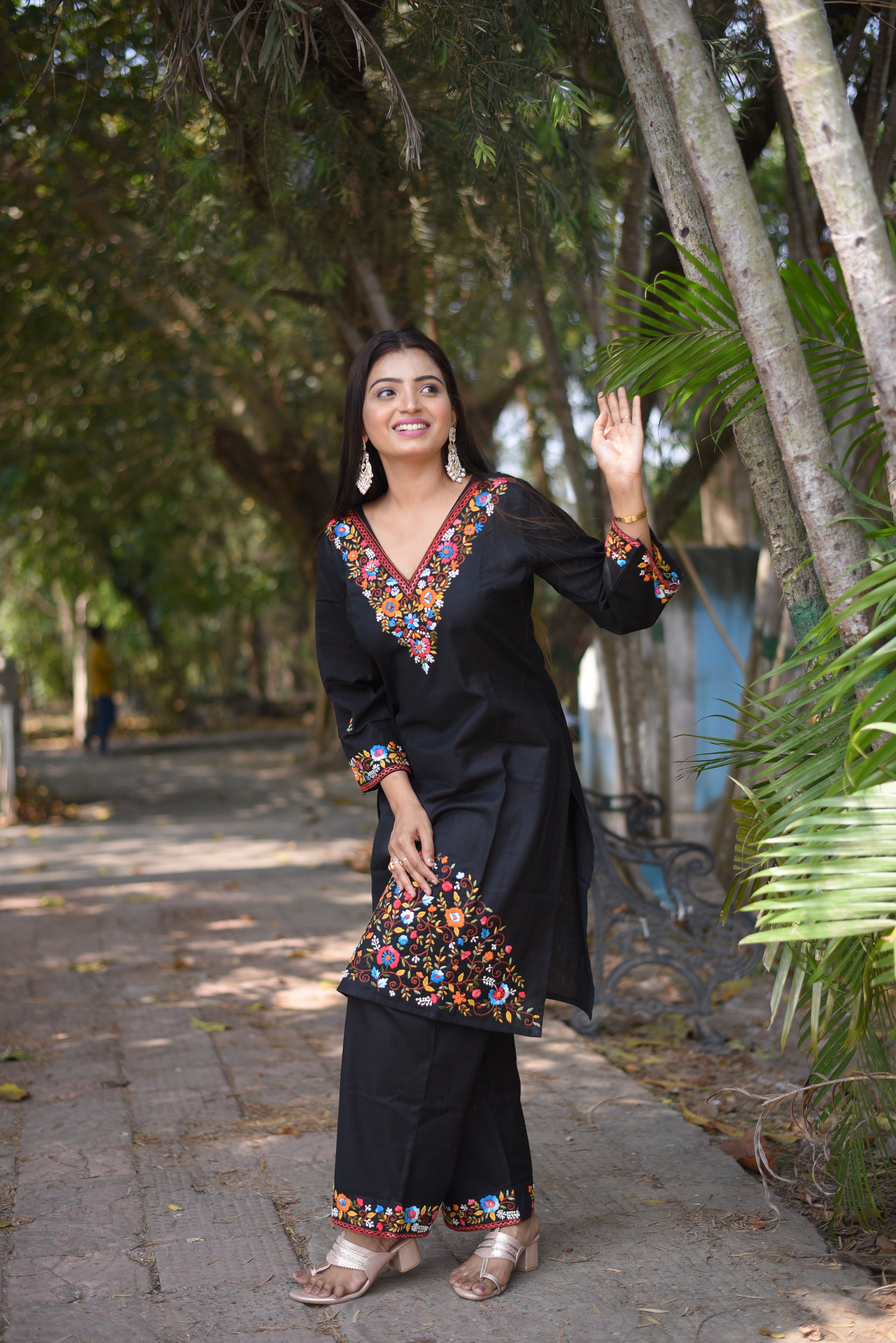 Black Hand Emboidered Cotton Co-Ord Sets