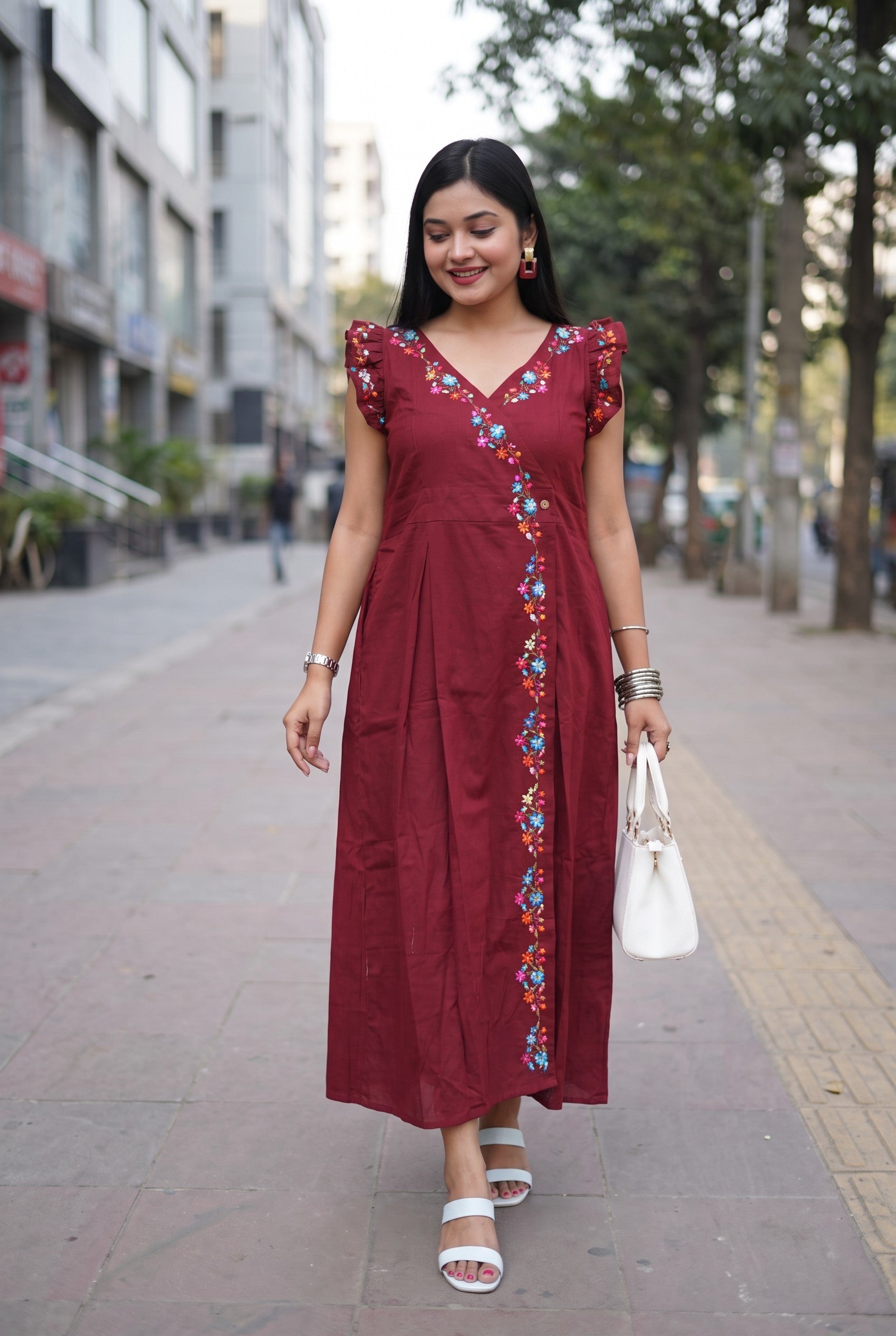 Maroon Hand Embroidery Dress