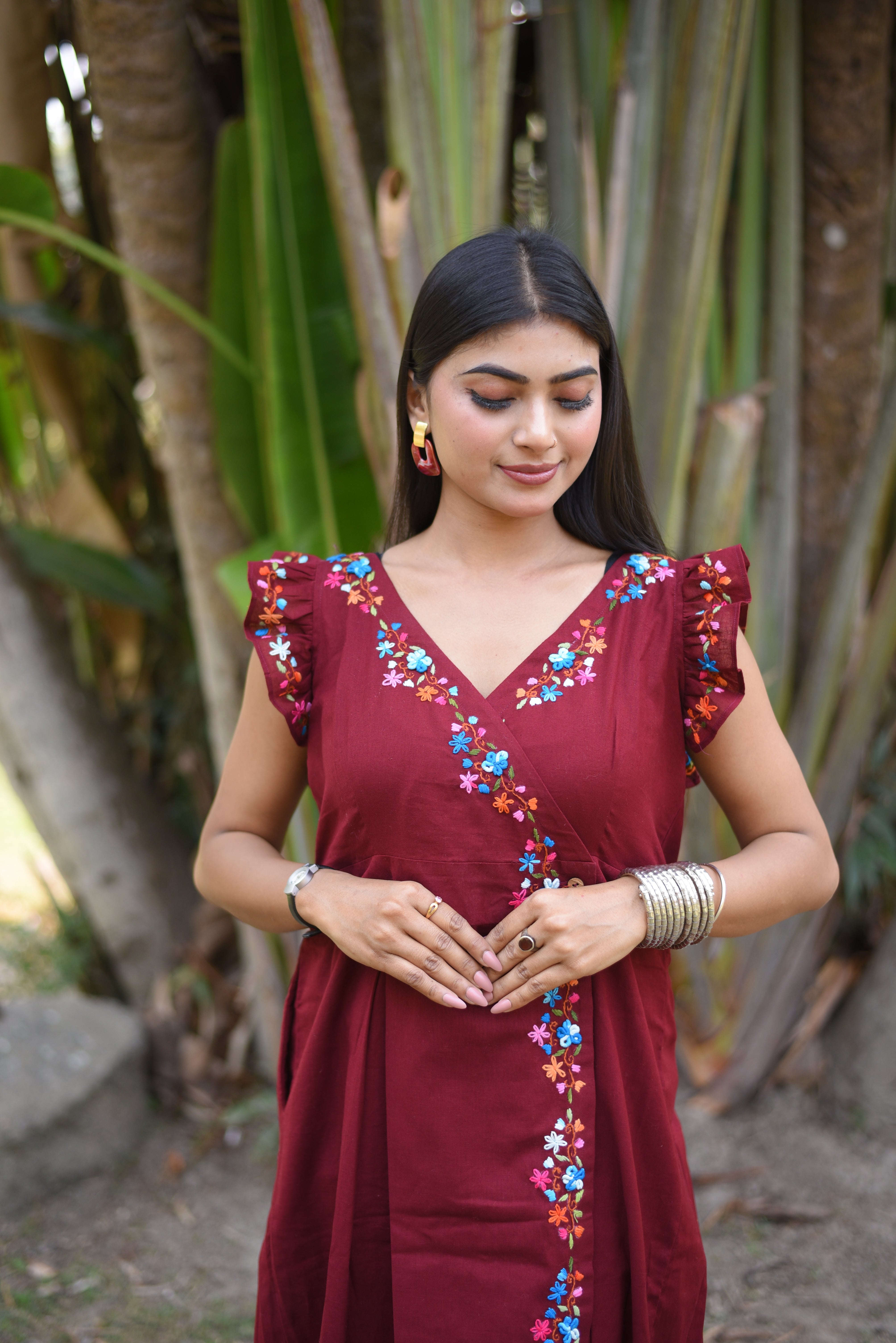 Maroon Hand Embroidery Dress
