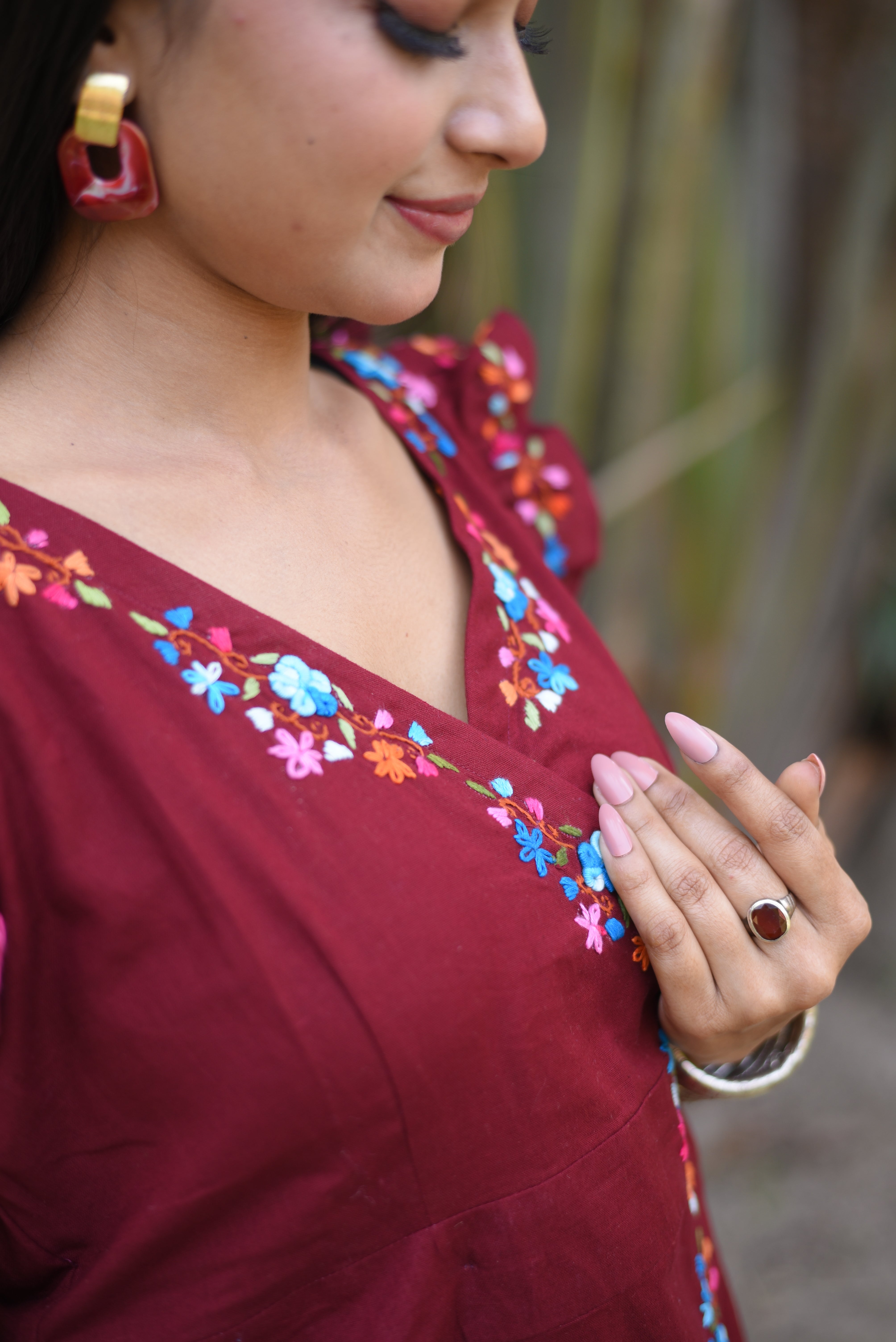 Maroon Hand Embroidery Dress