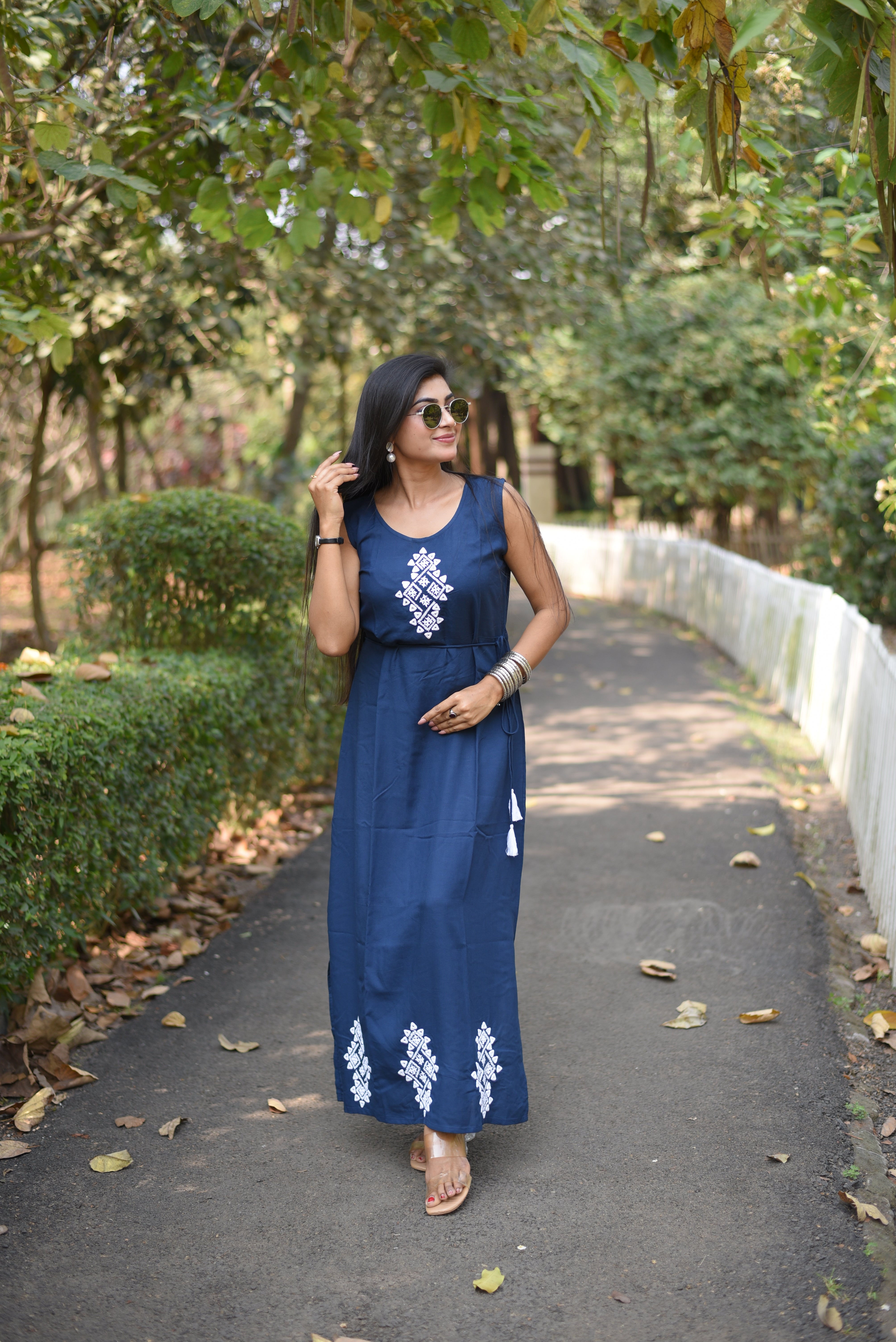 Blue Rayon Kutch Embroidery Long Dress