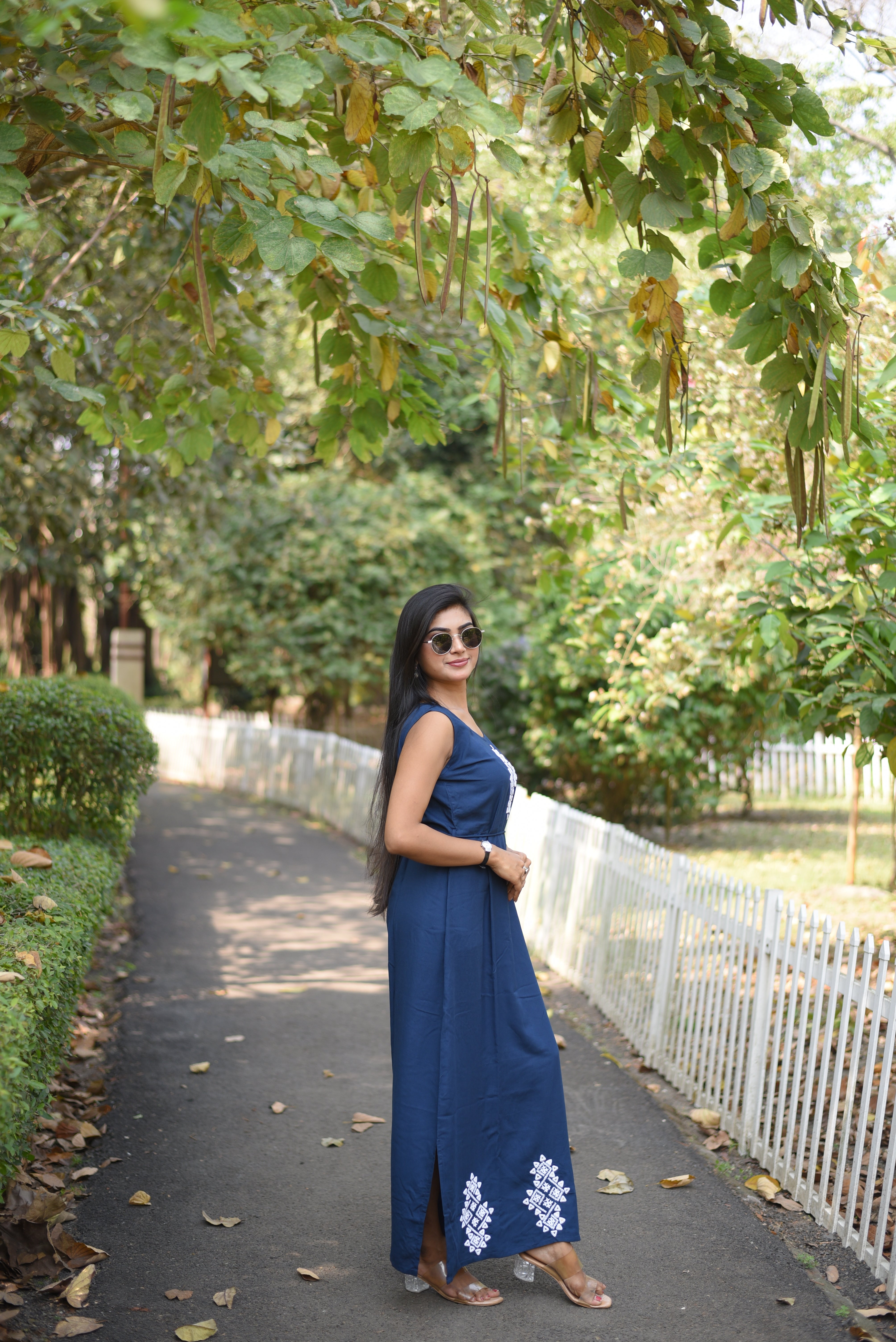 Blue Rayon Kutch Embroidery Long Dress