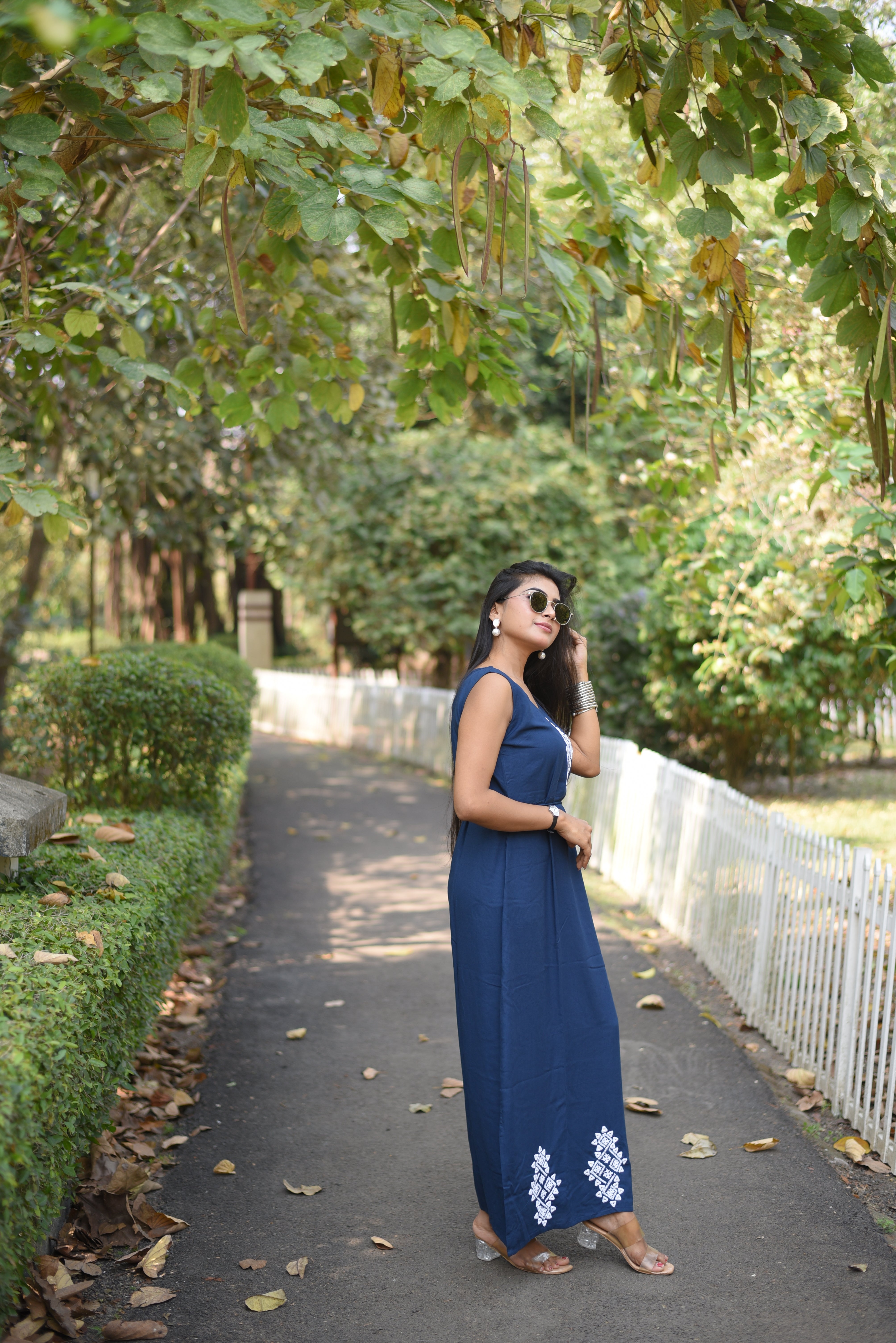 Blue Rayon Kutch Embroidery Long Dress