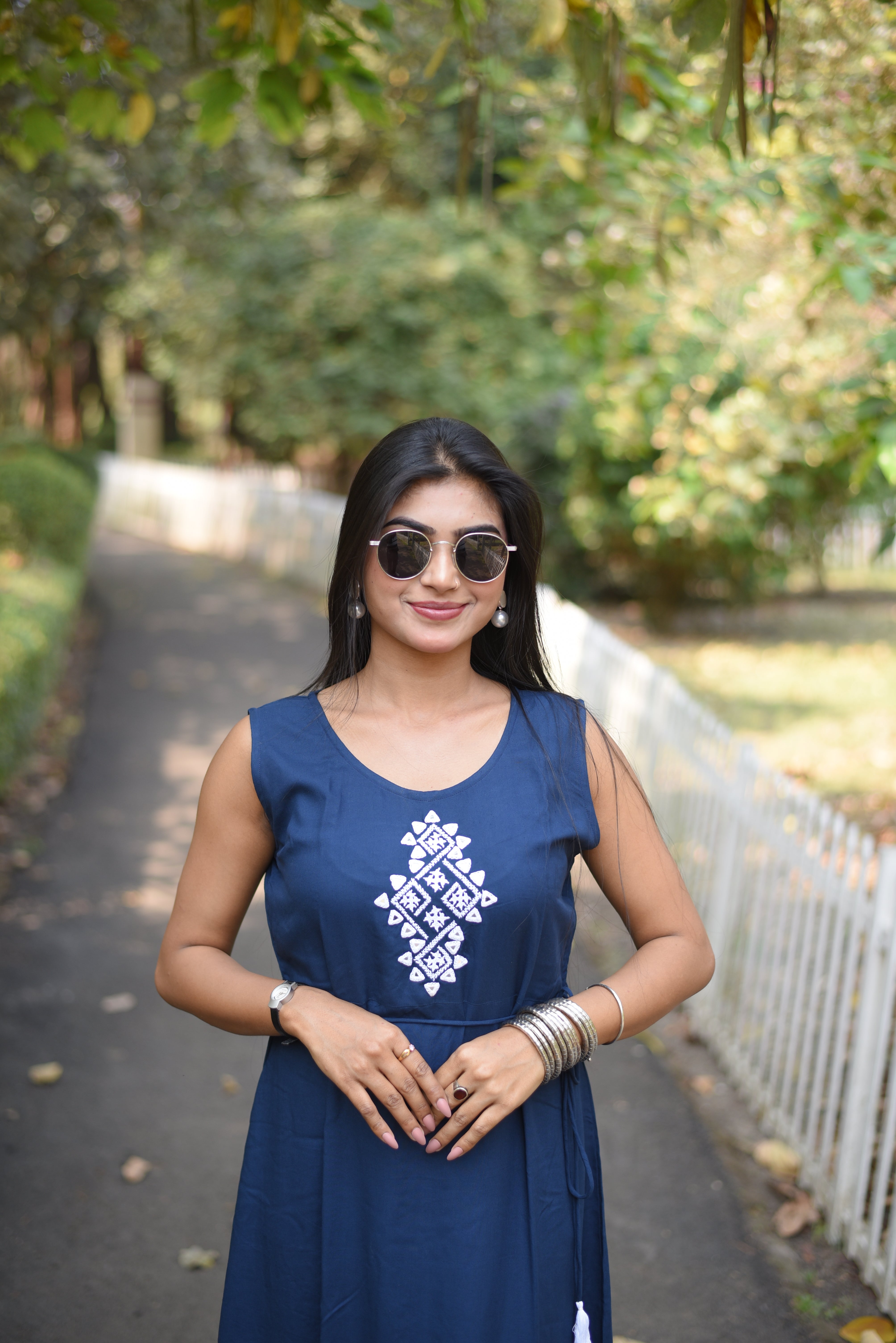 Blue Rayon Kutch Embroidery Long Dress