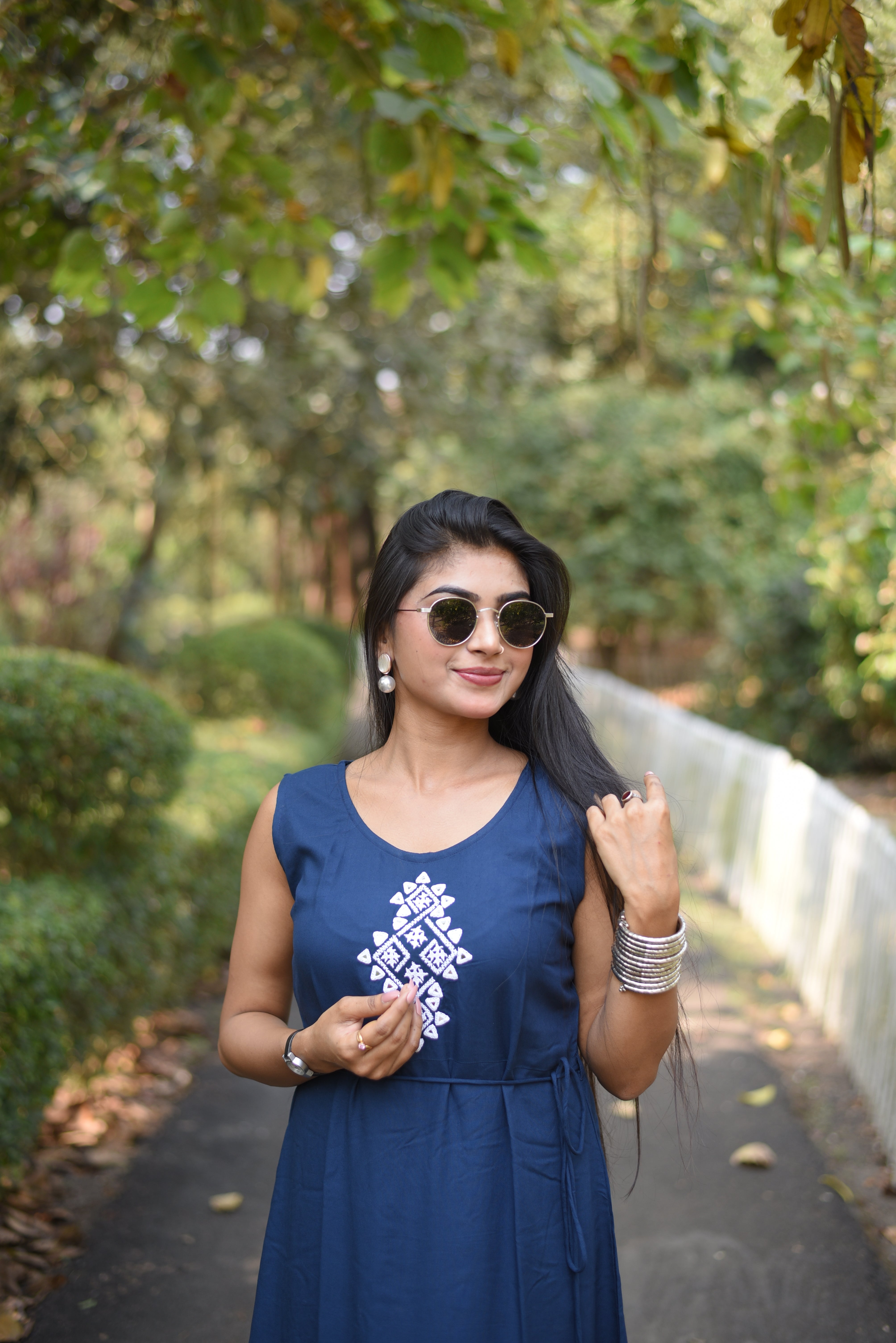Blue Rayon Kutch Embroidery Long Dress