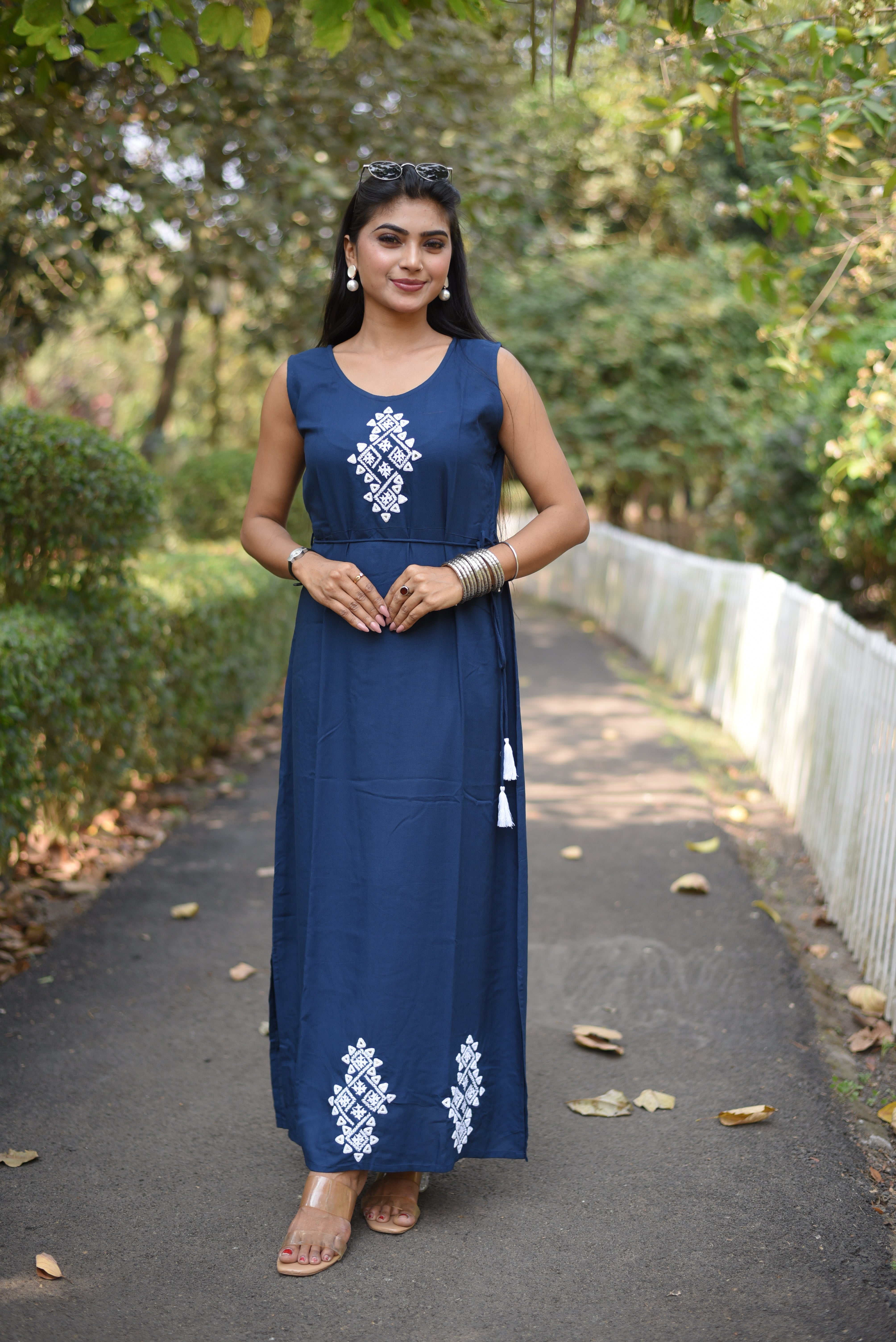 Blue Rayon Kutch Embroidery Long Dress